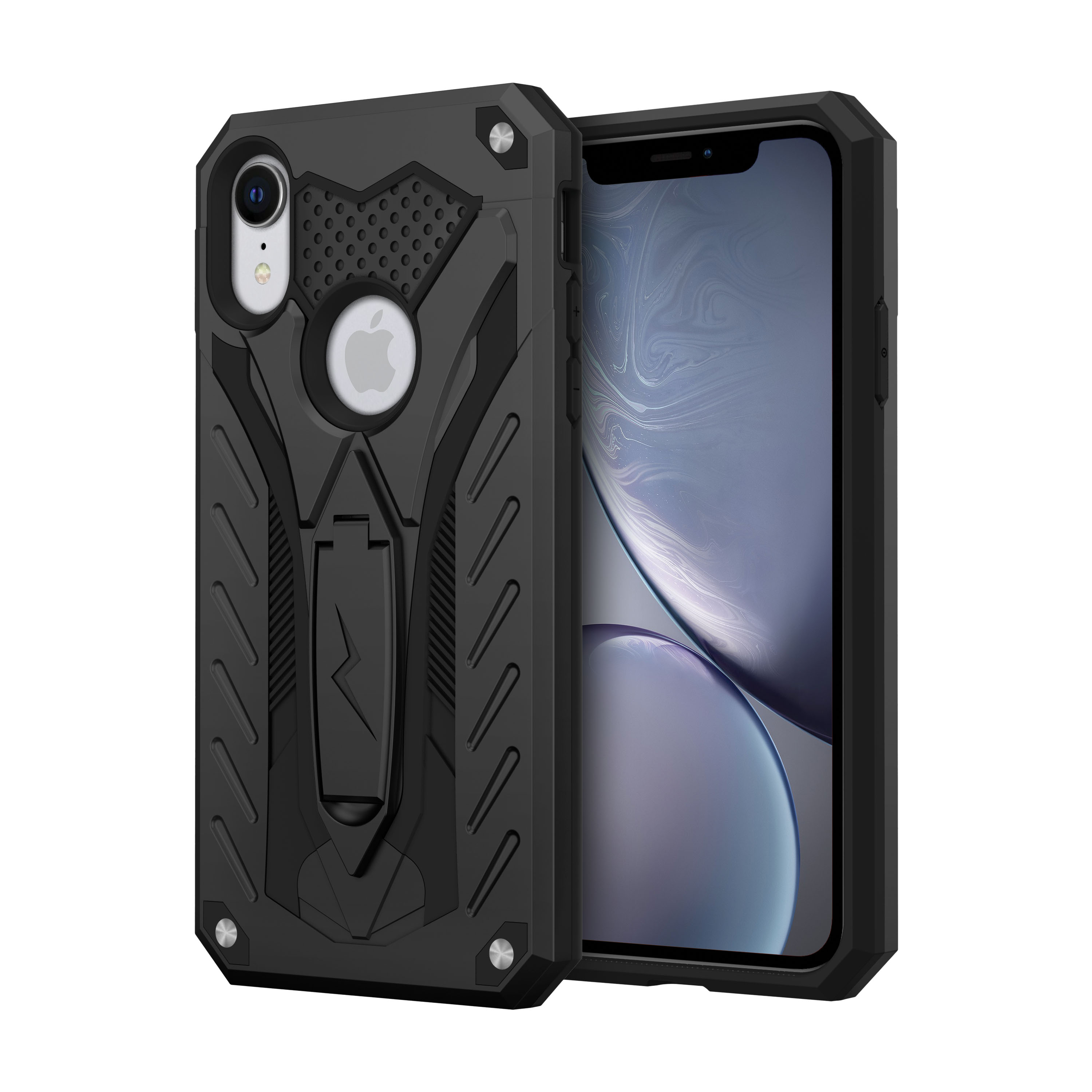 Picture of For iPhone XR - Zizo Static Series Dual Layered Hybrid Case with Kickstand (Black/Black)