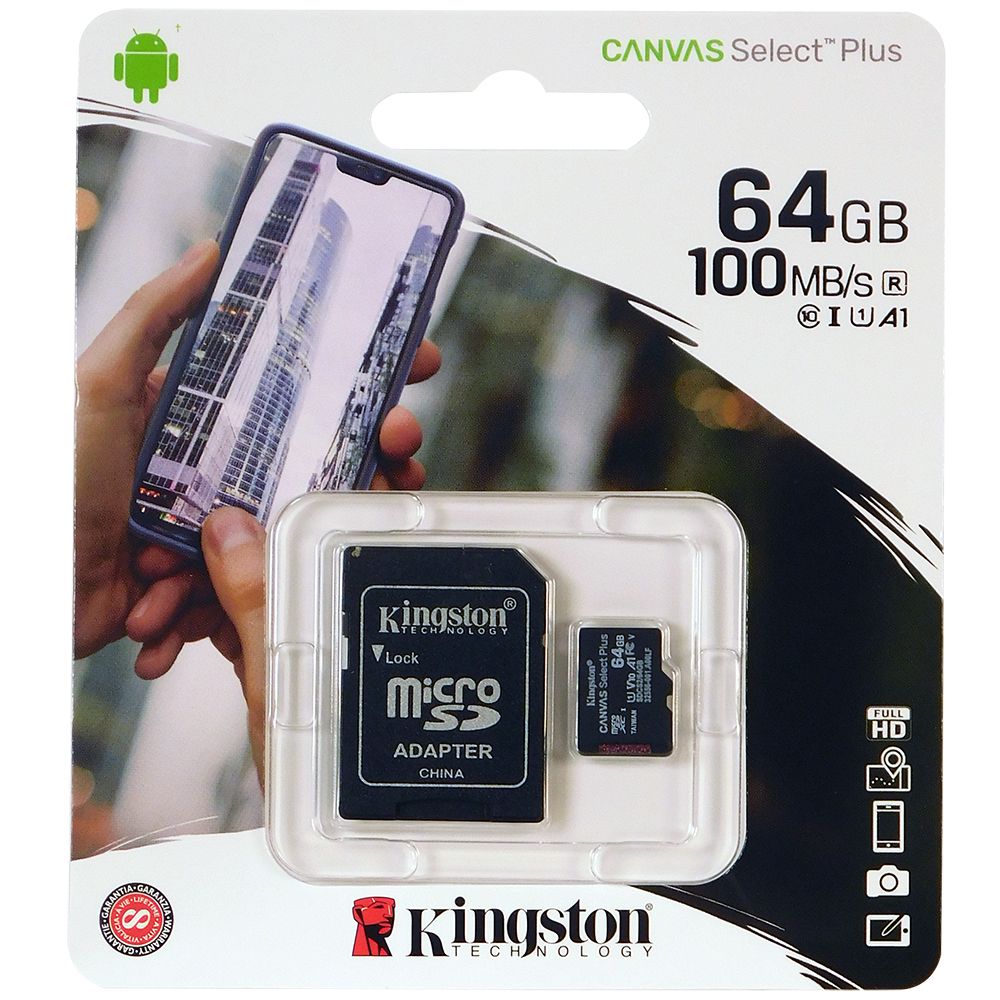 Picture of Kingston 64GB microSD Canvas Select Plus Memory Card + Adapter (SDCS2/64GB)