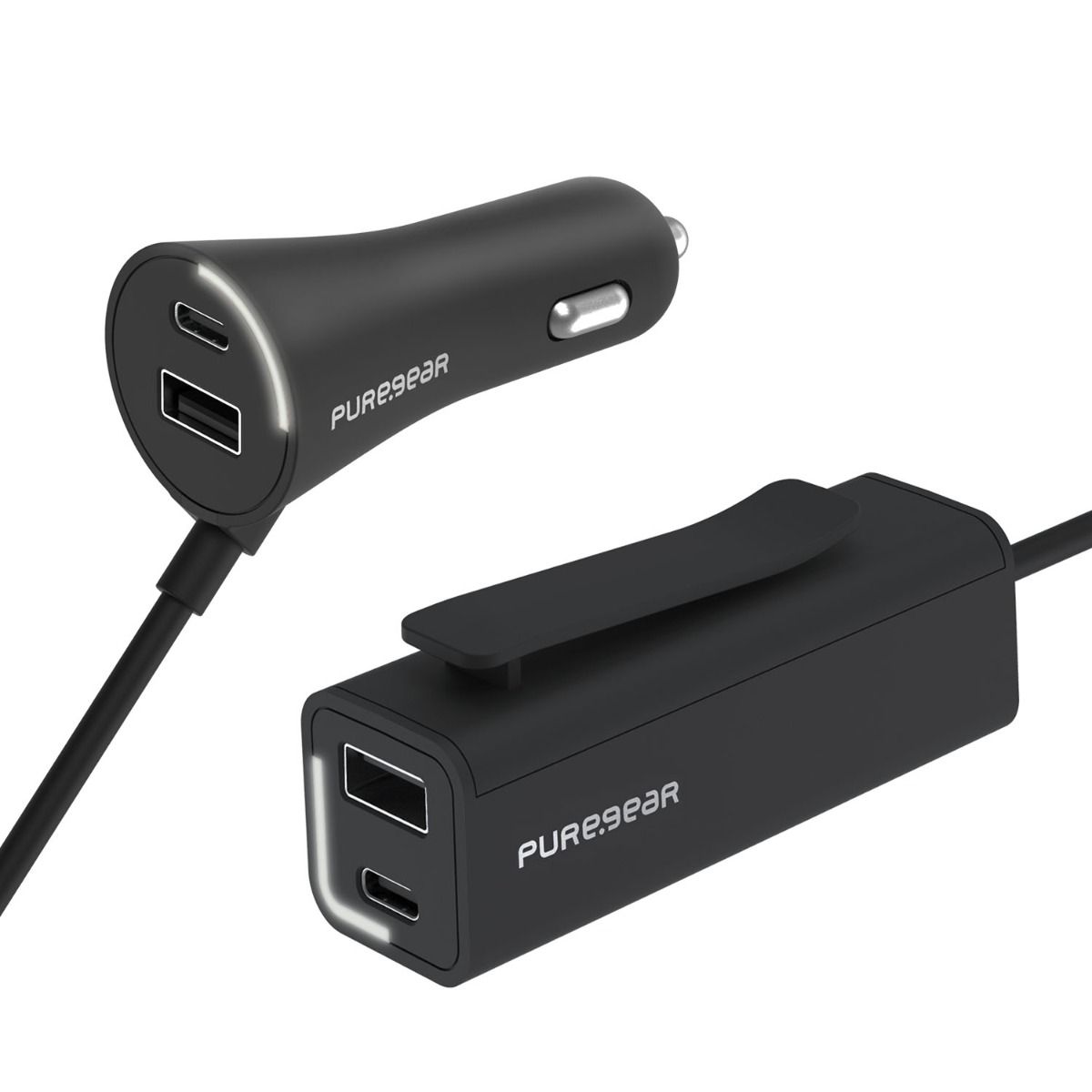 Picture of PureGear 48W USB-A + USB-C Passenger Car Charger 7FT - Black