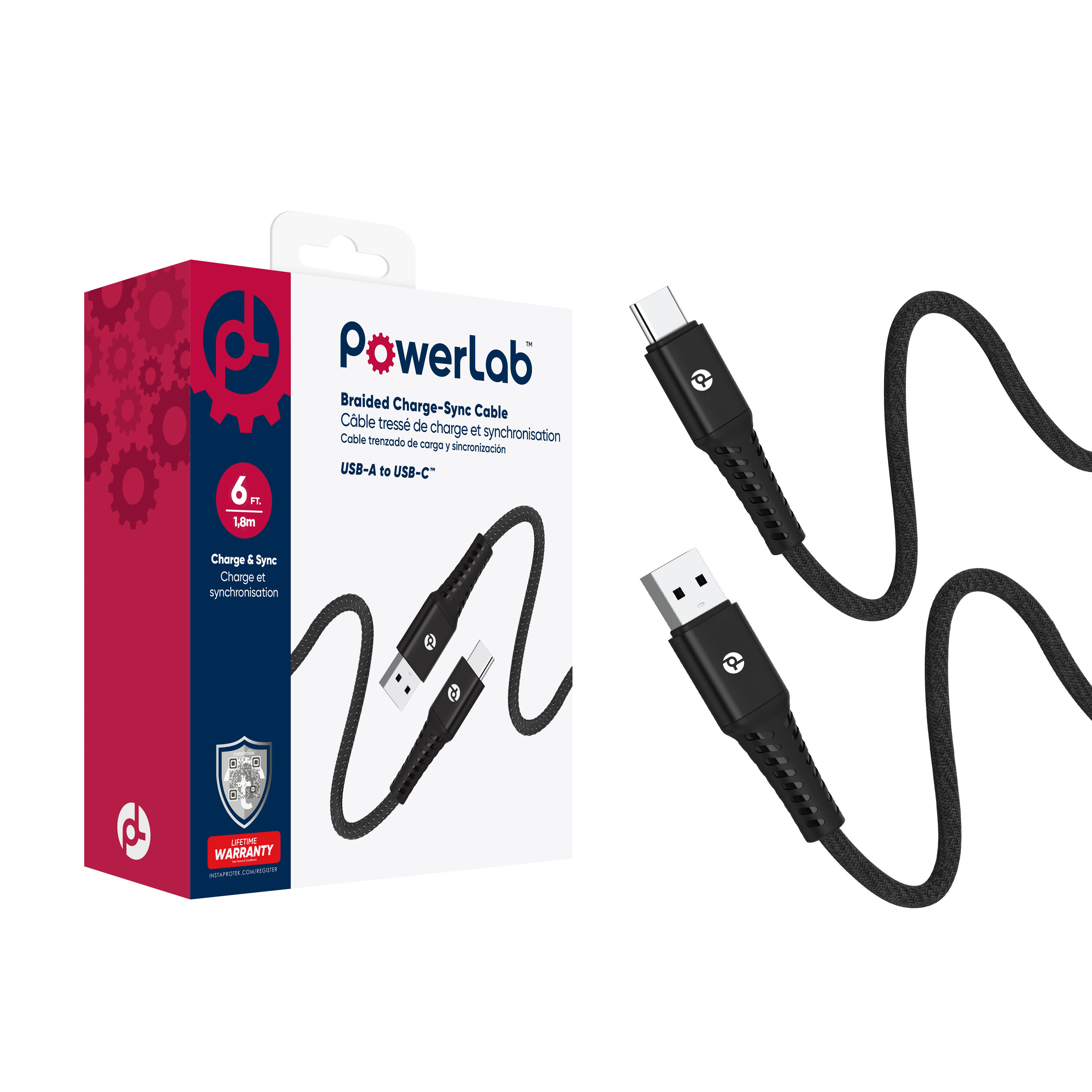 Picture of PowerLab 6ft USB-A to USB-C Data Cable - Black