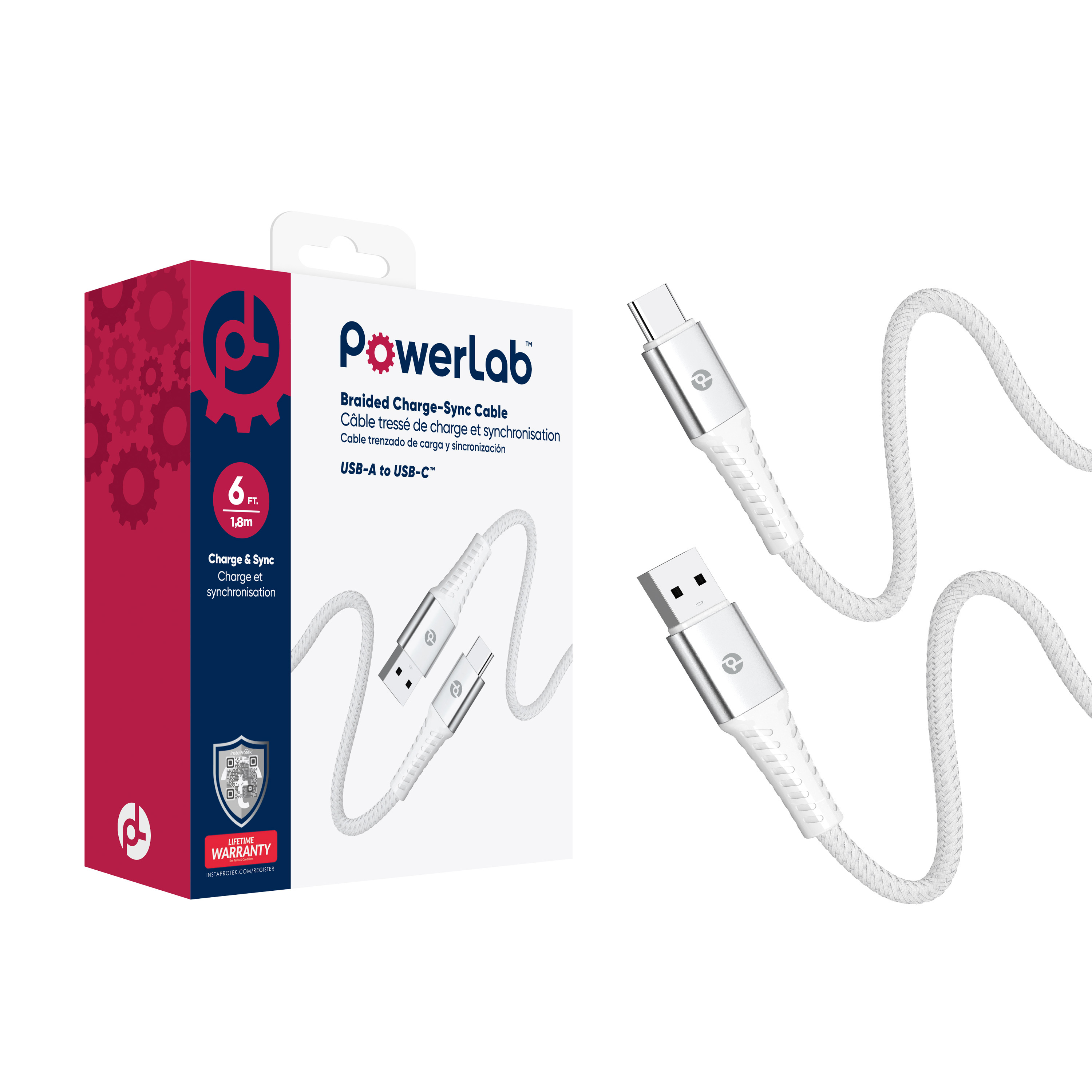 Picture of PowerLab 6ft USB-A to USB-C Data Cable - White