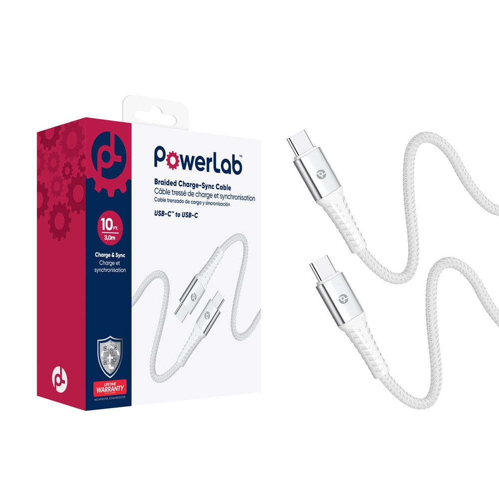 Picture of PowerLab 10FT USB-C to USB-C Cable - White