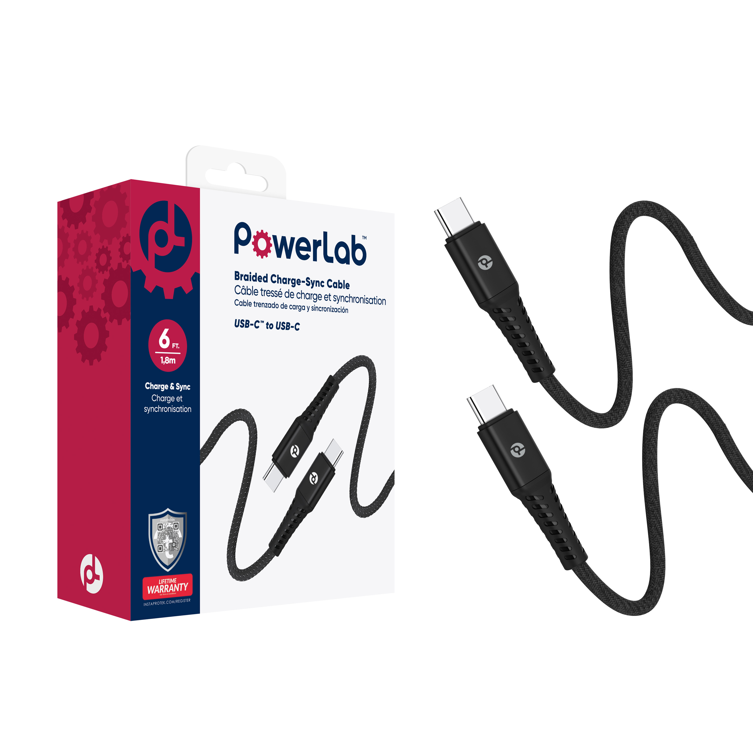 Picture of PowerLab 6ft USB-C to USB-C Data Cable - Black