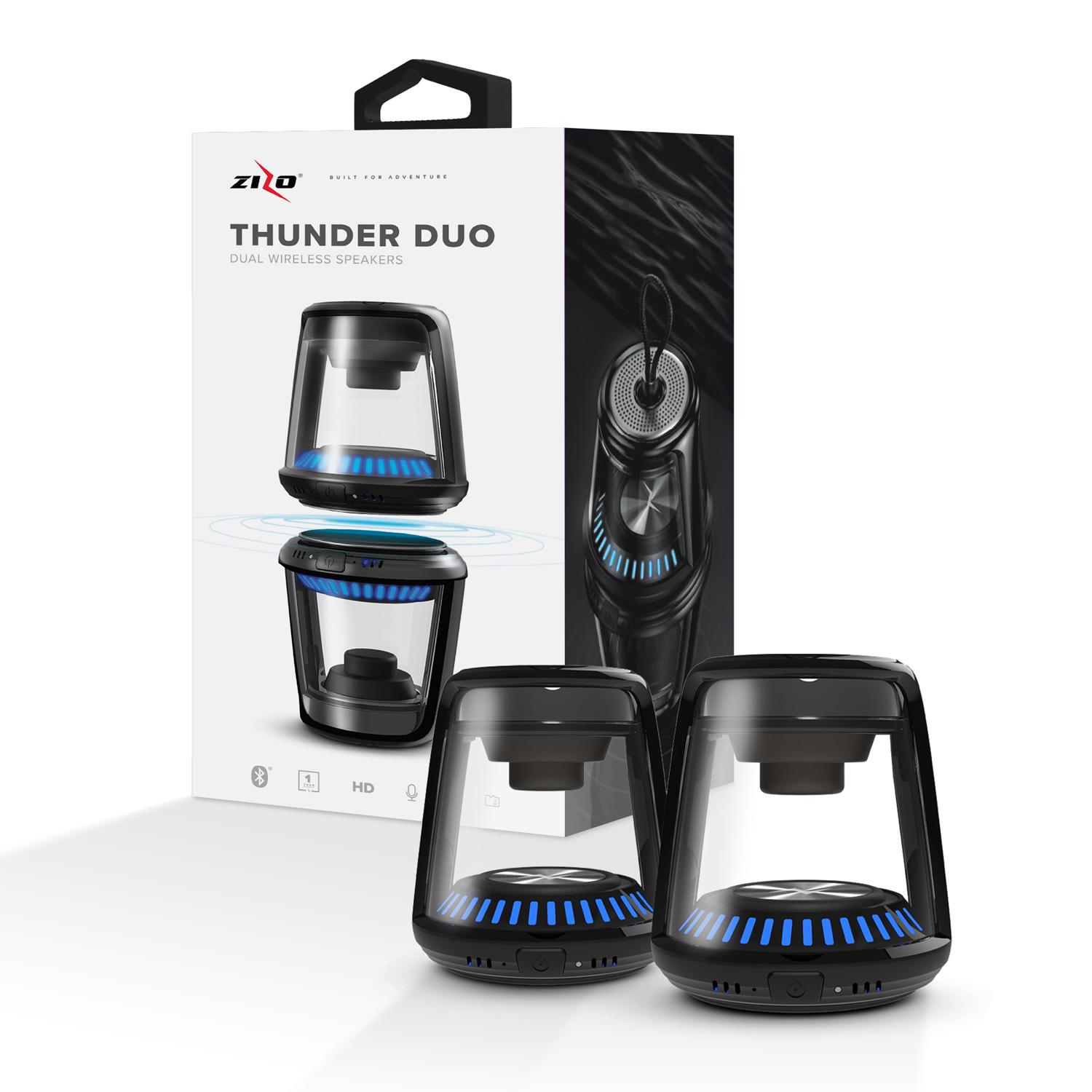 Picture of ZIZO THUNDER DUO TWS Wireless Bluetooth Speaker [LED Illuminated] -  Rechargeable Battery Built-in Microphone and Magnetic Base (Black)