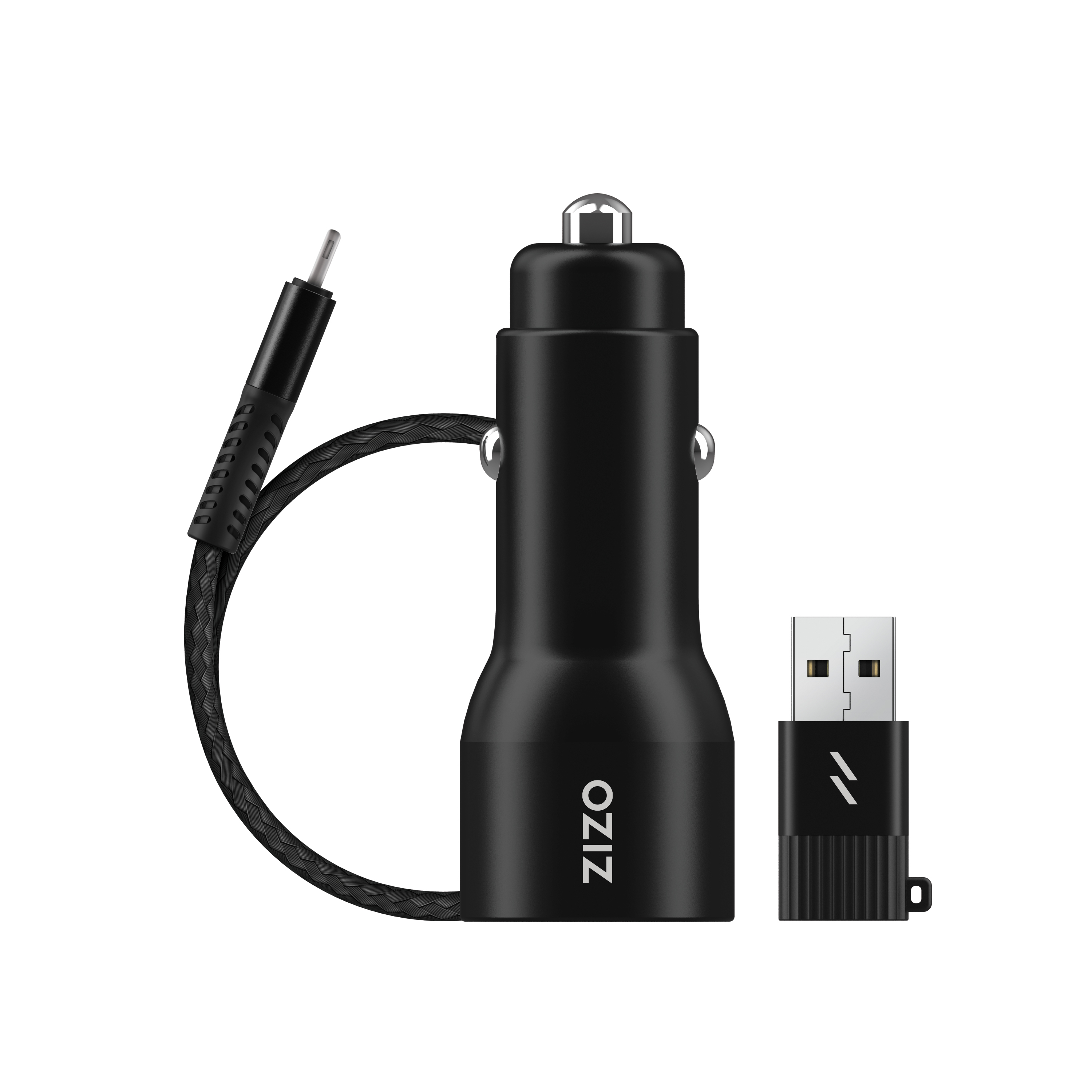 Picture of ZIZO PowerVault Bundle Car Charger + Type C to C Cable + USB to Type C Adapter - Black