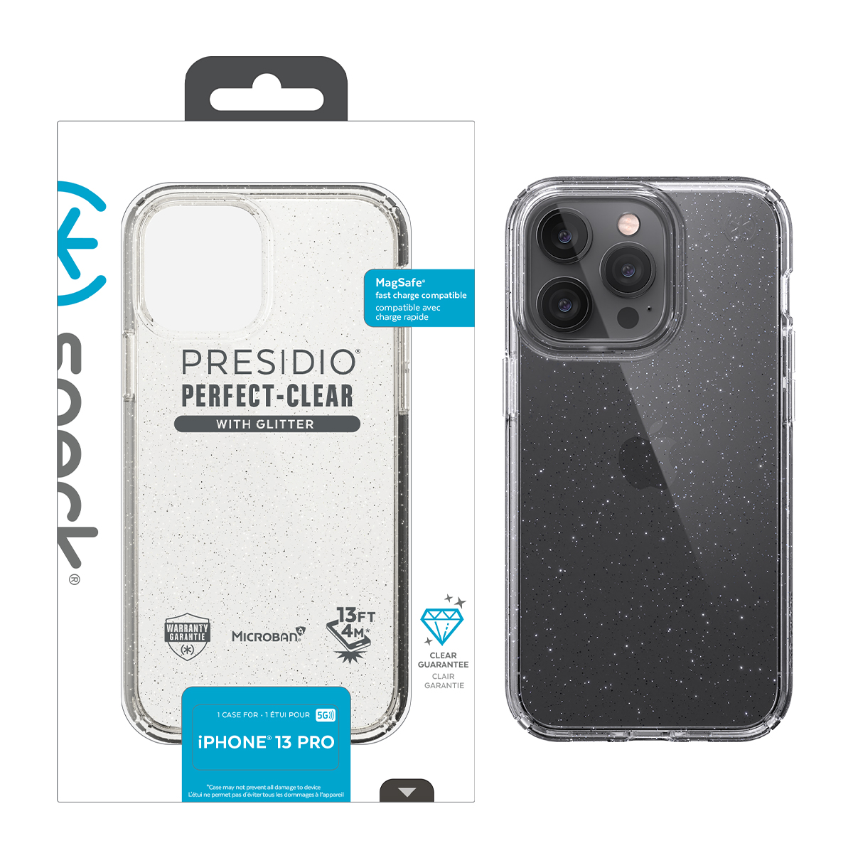 Picture of Speck iPhone 13 Pro PRESIDIO PERFECT-CLEAR GLITTER Case - Platinum Glitter