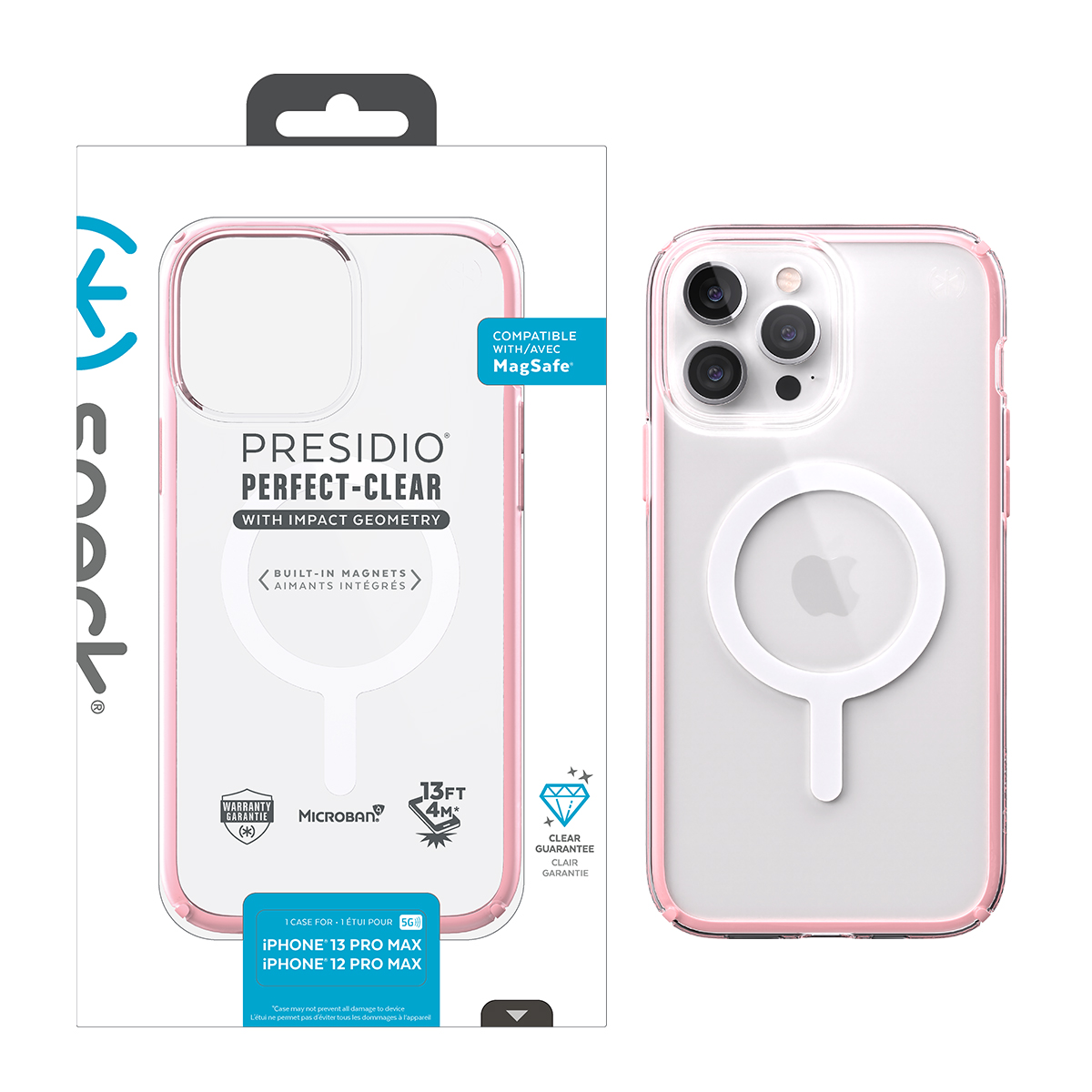 Picture of Speck iPhone 13 Pro Max/12 Pro Max PRESIDIO PERFECT-CLEAR W/IMPACT GEOMETRY Case + Magsafe - Rosy Pink