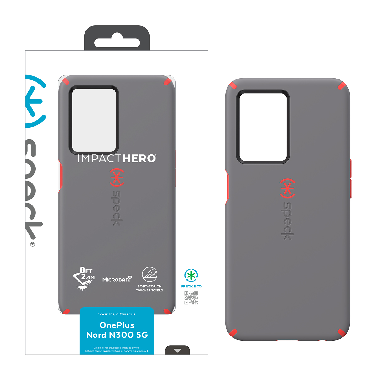 Picture of Speck OnePlus N300 5G Impact Hero Slim Dual-layer Case -Moody Grey / Turbo Red