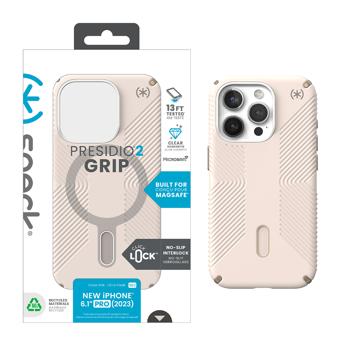 Picture of Speck Apple iPhone 15 PRO PRESIDIO 2 GRIP with ClickLock Case - Bleached Bone