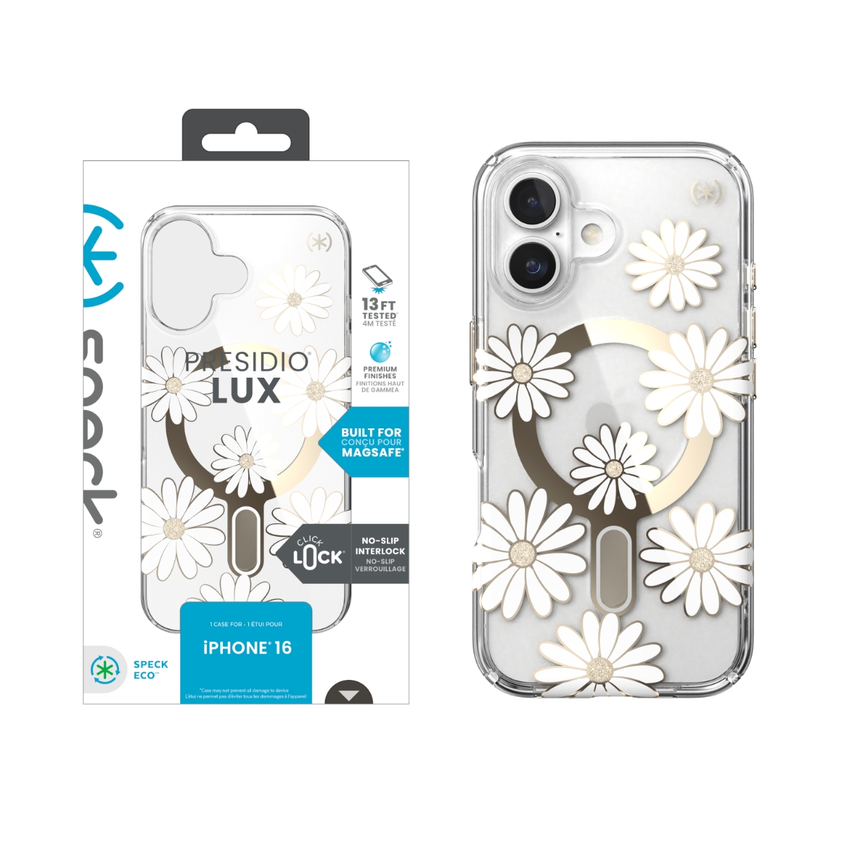 Picture of Speck Apple iPhone 16 PRESIDIO LUX + CL  SUNSHINE DAISIES / CLEAR / GOLD