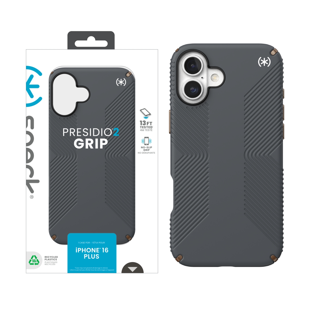 Picture of Speck Apple iPhone 16 Plus  PRESIDIO2 GRIP CHARCOAL GREY/COOL BRONZE/WHITE