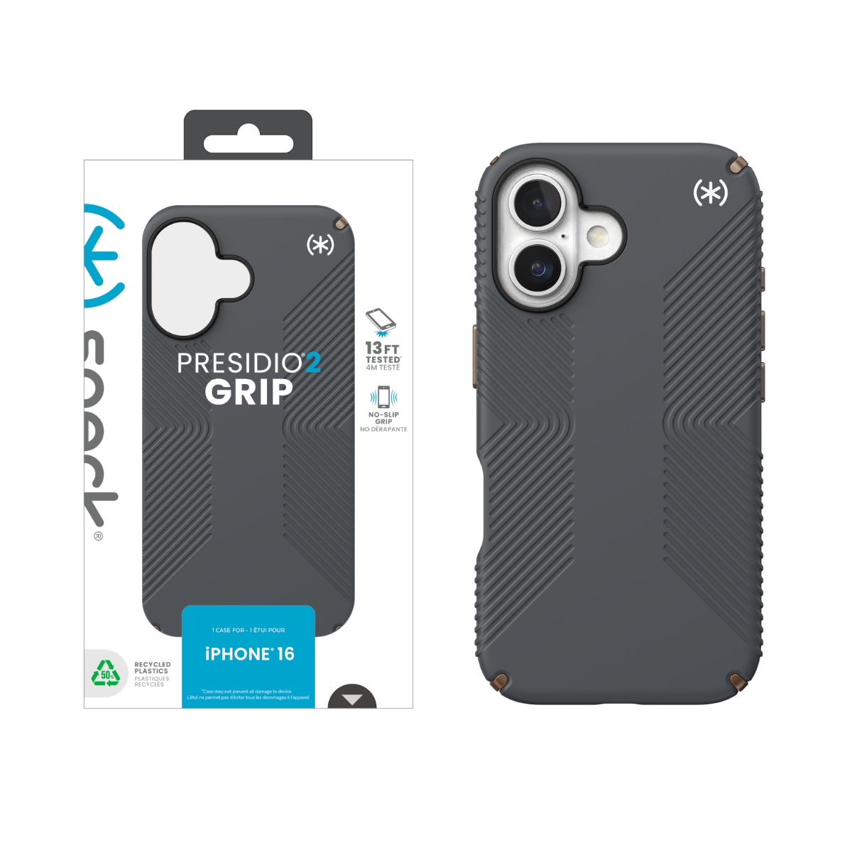 Picture of Speck Apple iPhone 16  PRESIDIO2 GRIP CHARCOAL GREY/COOL BRONZE/WHITE