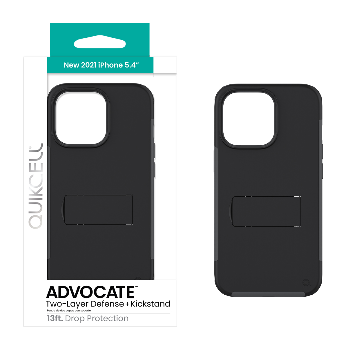 Picture of Quikcell Apple iPhone 13 Mini ADVOCATE Dual-layer Kickstand Case - Steel Black