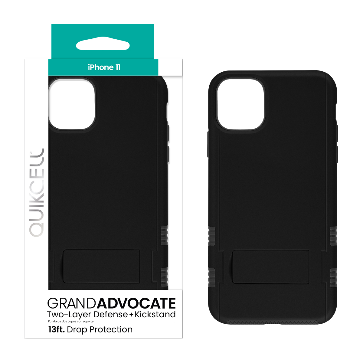 Picture of Quikcell Apple iPhone 11 KICKBACK Dual-layer Kickstand Case - Matte Black/Cool Gray