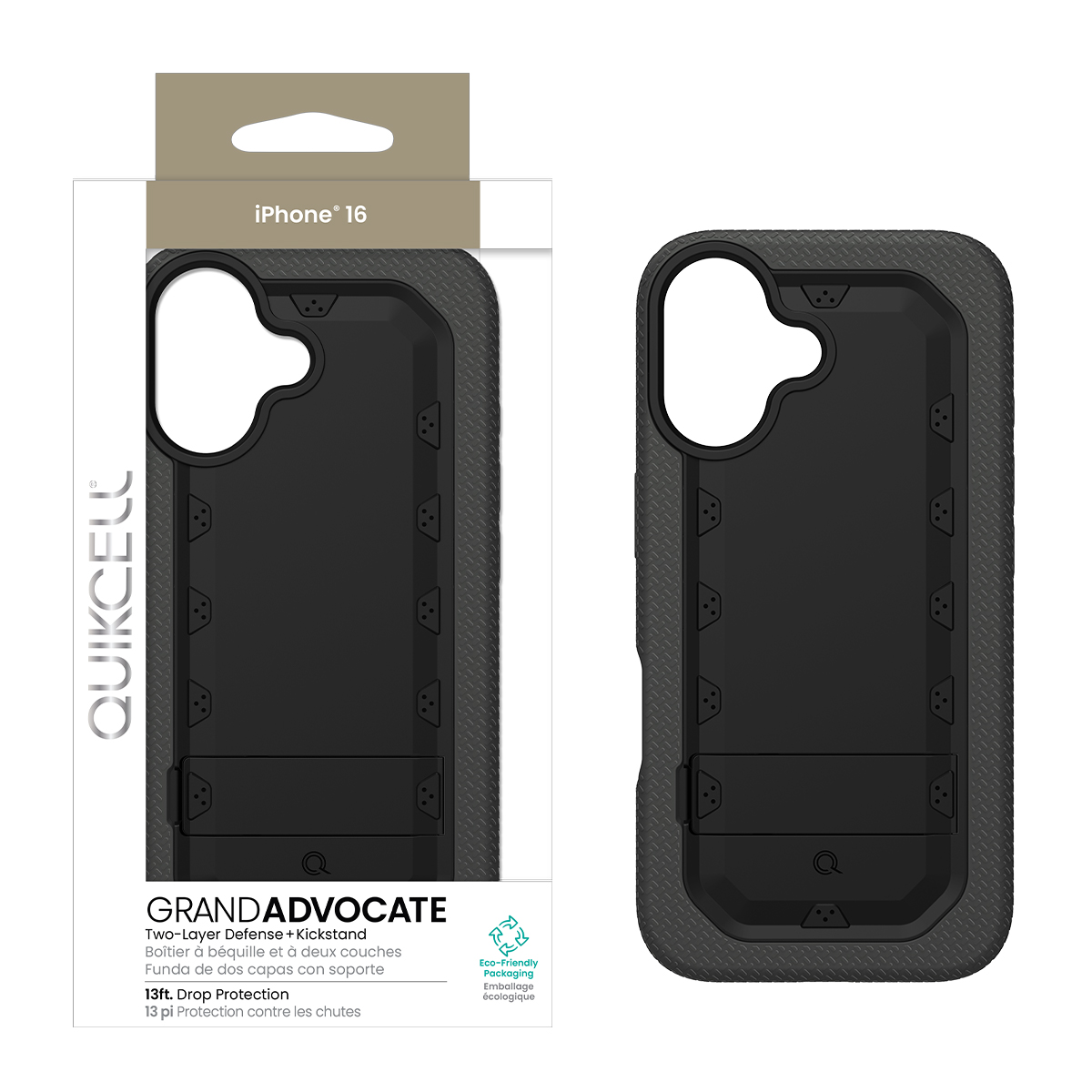 Picture of Quikcell Apple iPhone 16 Grand ADVOCATE Dual-Layer Kickstand Case – Armor Black