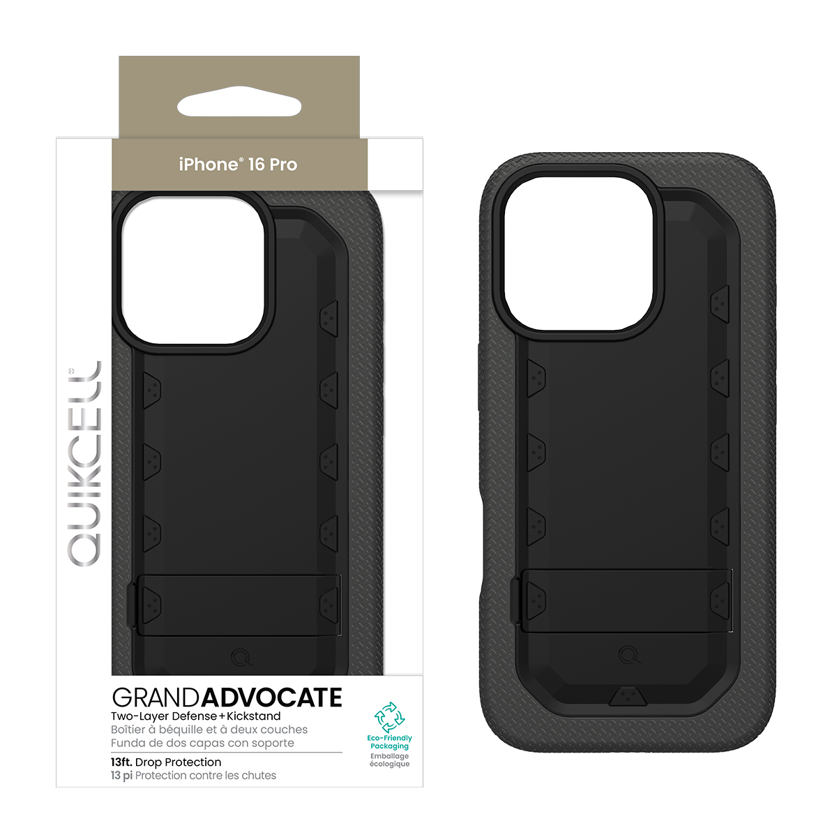 Picture of Quikcell Apple iPhone 16 Pro Grand ADVOCATE Dual-Layer Kickstand Case – Armor Black