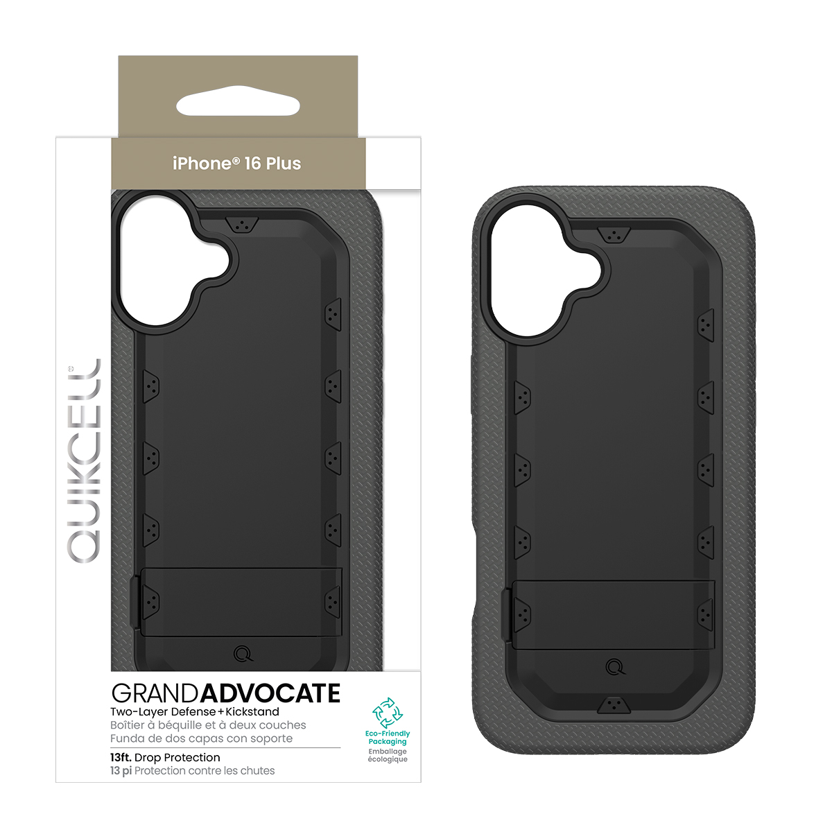 Picture of Quikcell Apple iPhone 16 Plus Grand ADVOCATE Dual-Layer Kickstand Case – Armor Black