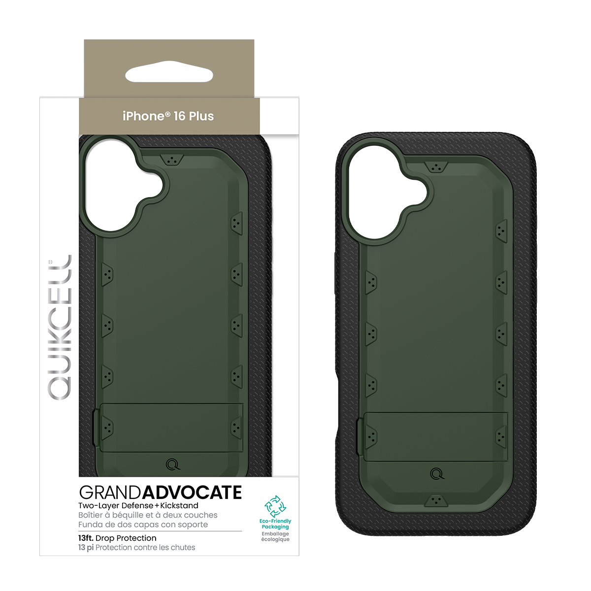 Picture of Quikcell Apple iPhone 16 Plus Grand ADVOCATE Dual-Layer Kickstand Case – Army Green