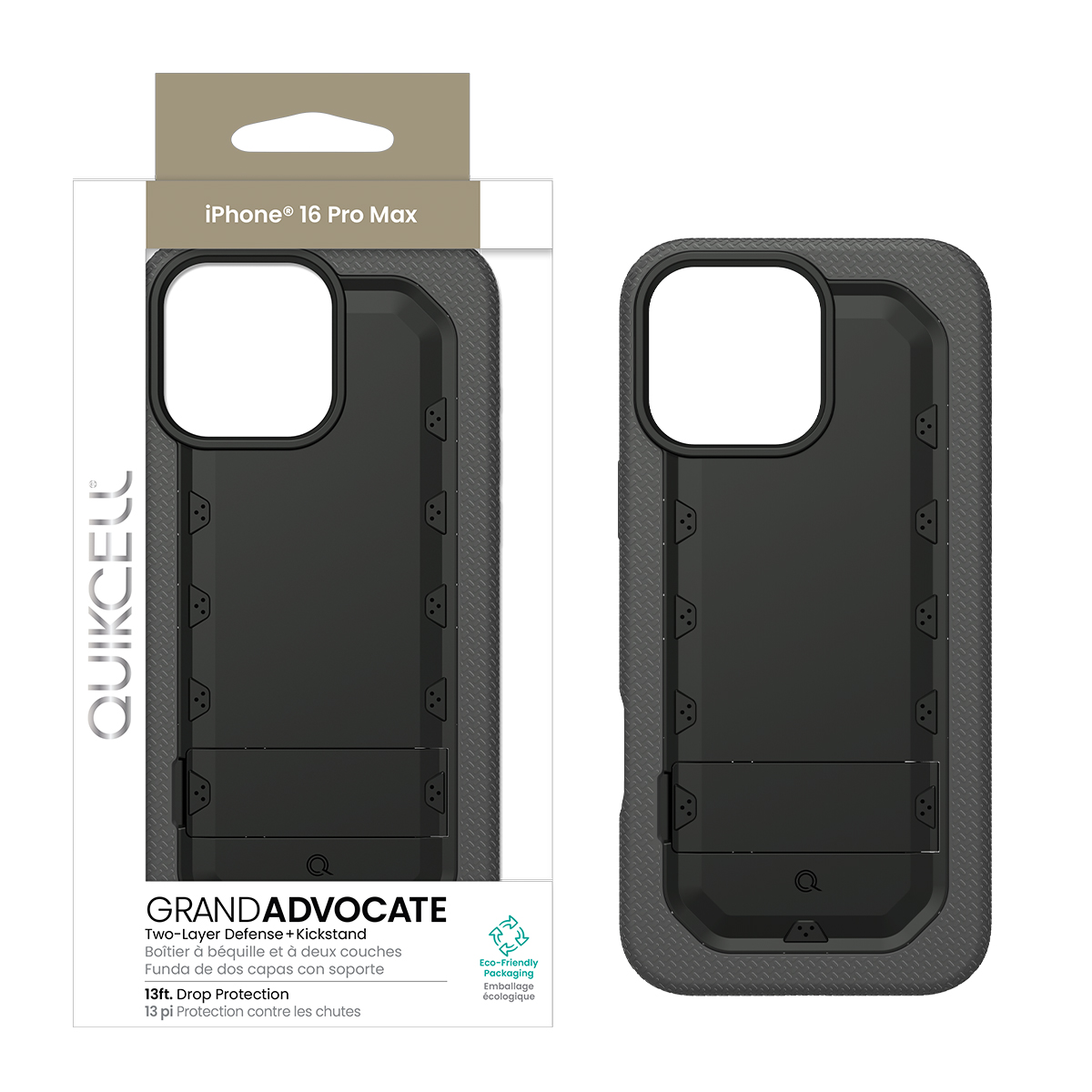 Picture of Quikcell Apple iPhone 16 Pro Max Grand ADVOCATE Dual-Layer Kickstand Case – Armor Black