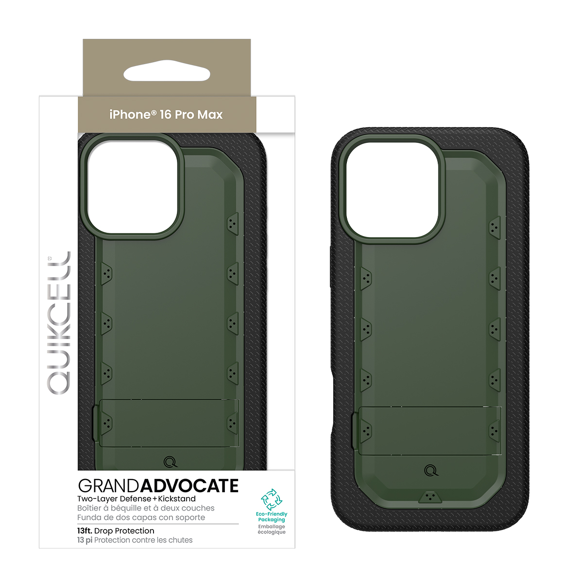 Picture of Quikcell Apple iPhone 16 Pro Max Grand ADVOCATE Dual-Layer Kickstand Case – Army Green