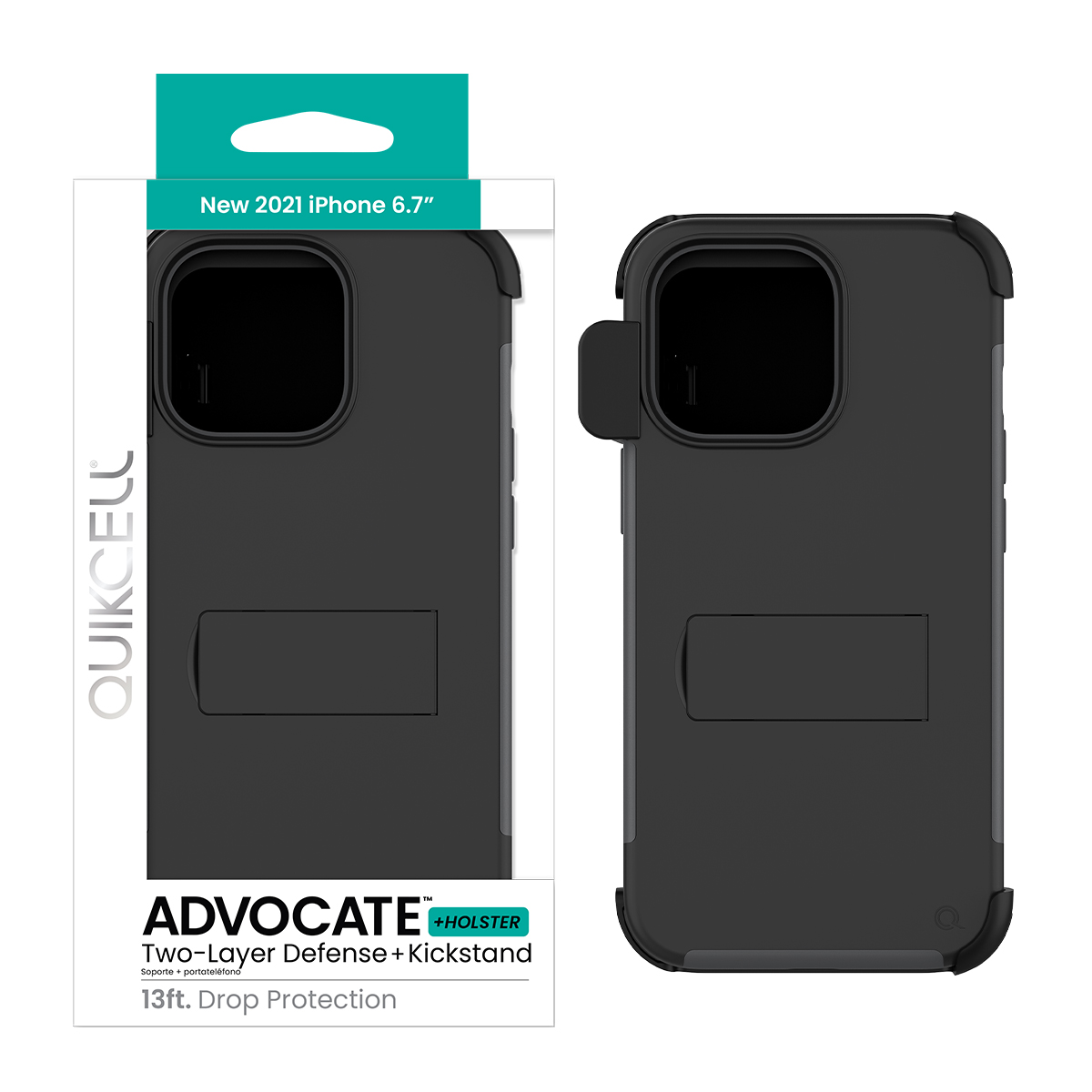 Picture of Quikcell Apple iPhone 13 Pro Max ADVOCATE + HOLSTER Dual-layer Kickstand Case - Steel Black