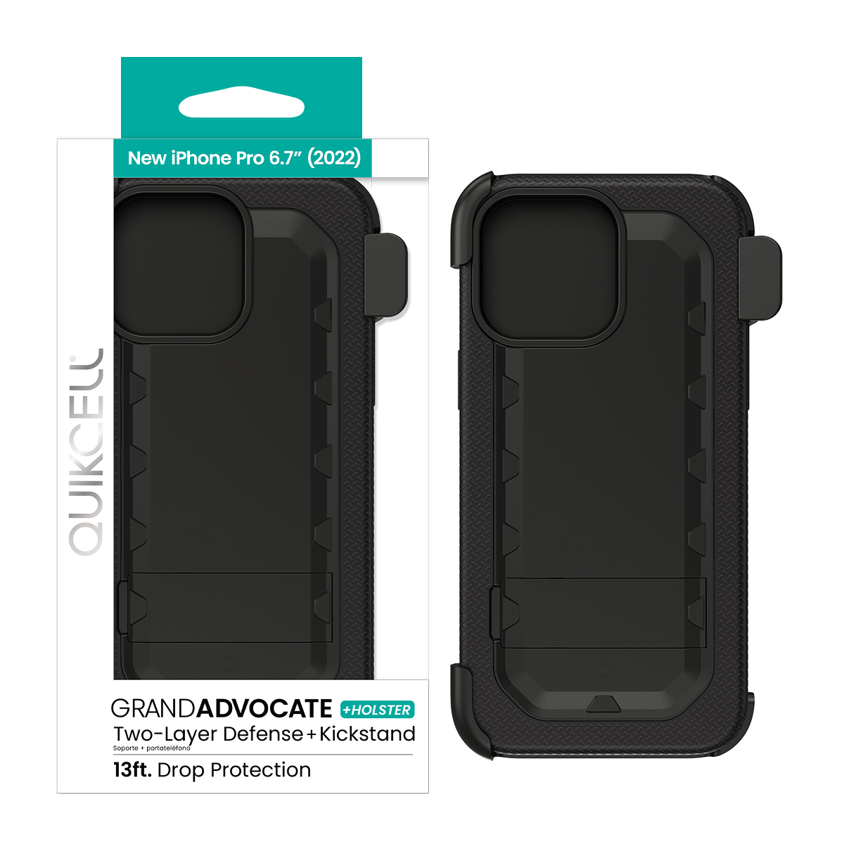 Picture of Quikcell Apple iPhone 14 Pro Max GRAND ADVOCATE + HOLSTER Dual-Layer Kickstand Case - Steel Black