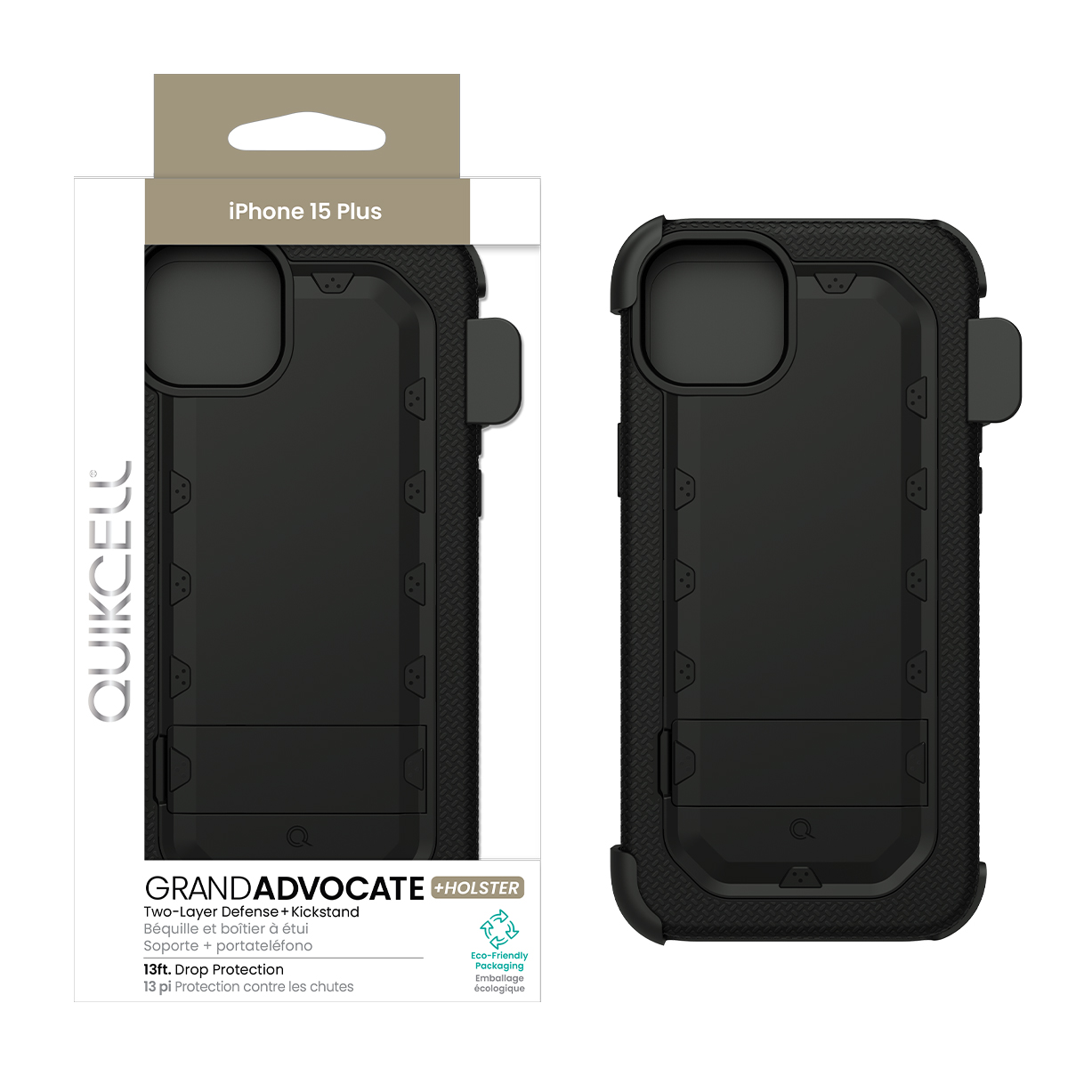 Picture of Quikcell Apple iPhone 15 Plus ADVOCATE + HOLSTER Dual-Layer Protective Kickstand Case and Holster – Armor Black