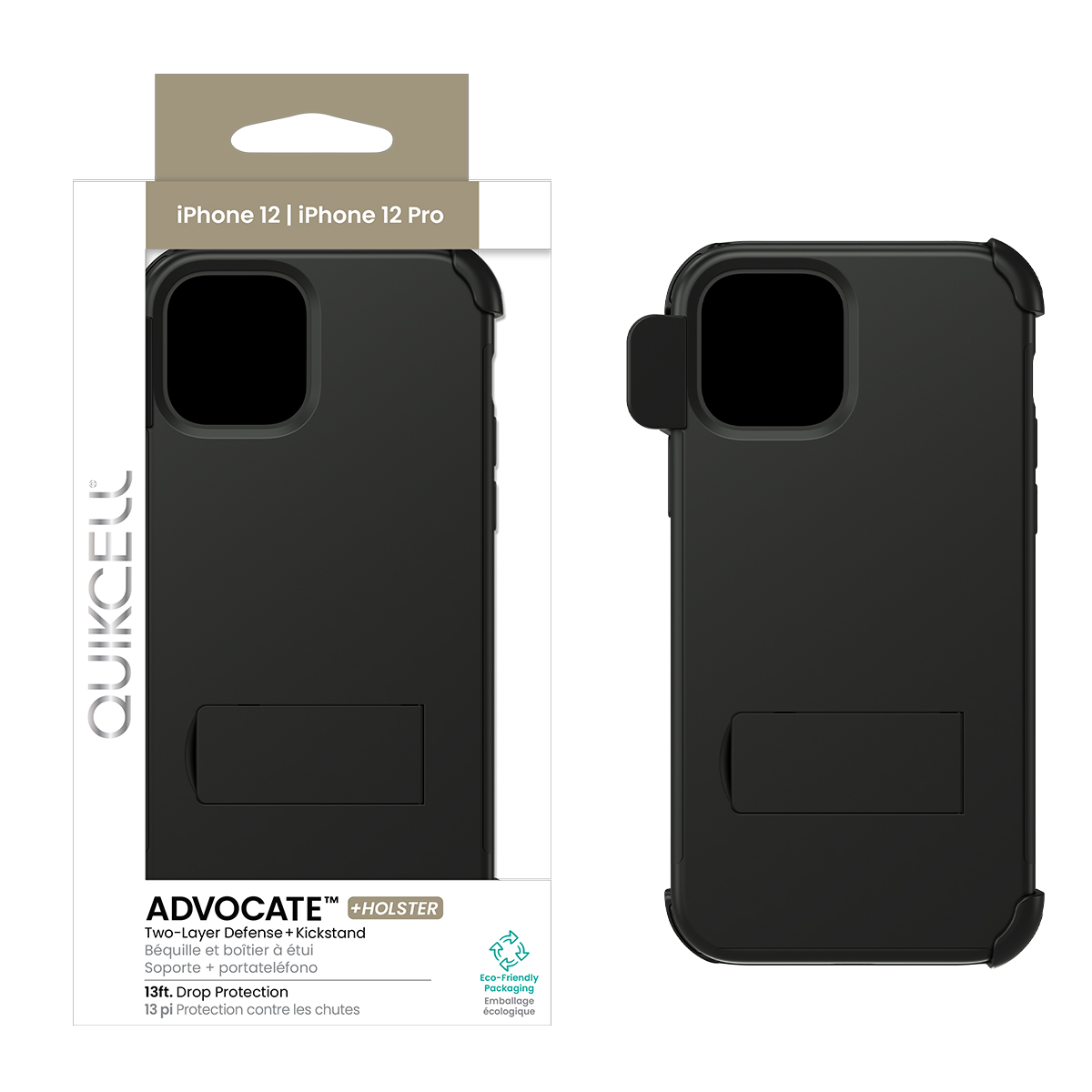 Picture of Quikcell Apple iPhone 12/12 Pro ADVOCATE + HOLSTER Dual-Layer Protective Kickstand Case and Holster – Armor Black