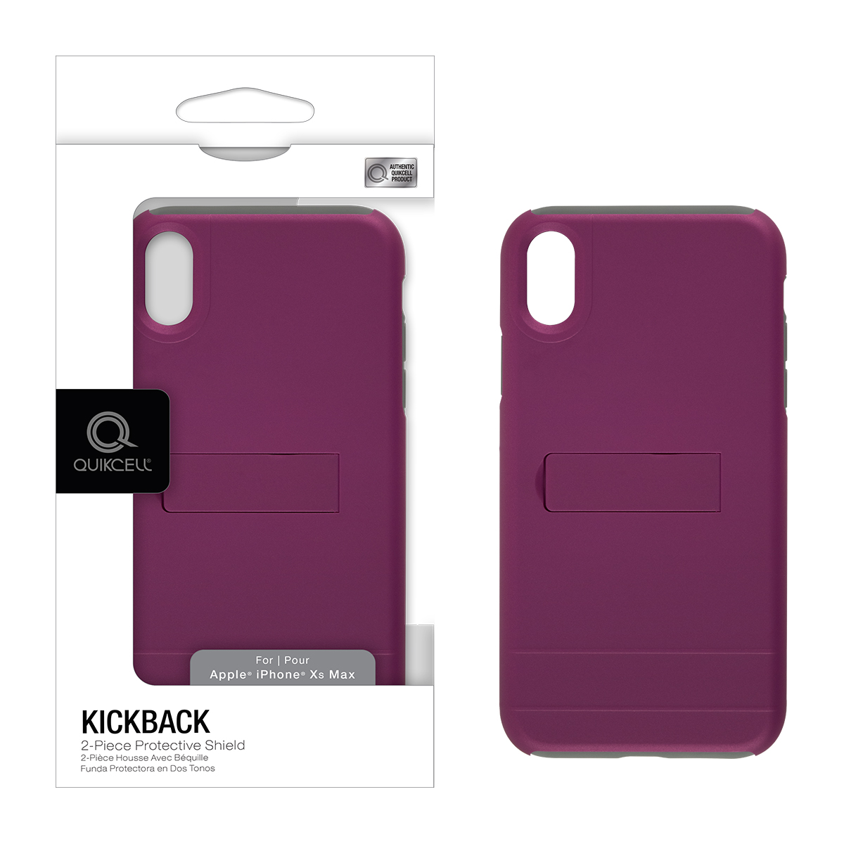 Picture of QuikCell iPhone XS Max KICKBACK Dual-layer Kickstand Case - Metallic Pink PC/Cool Gray