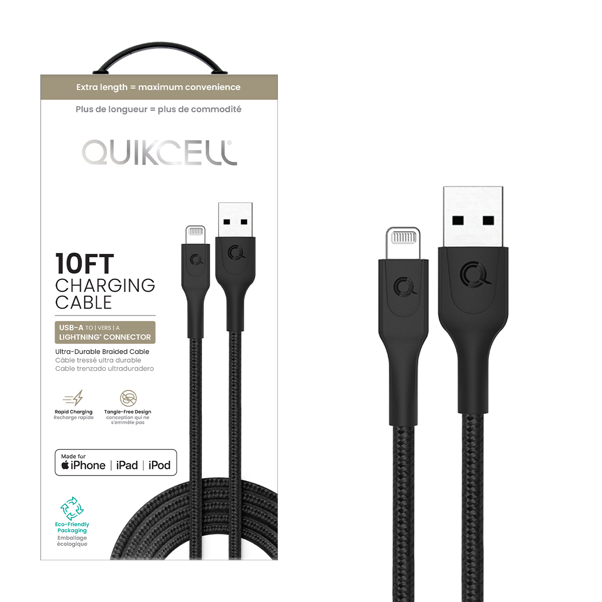 Picture of Quikcell CHARGE & SYNC CABLE MFi Lightning to USB-A - 10ft - Black