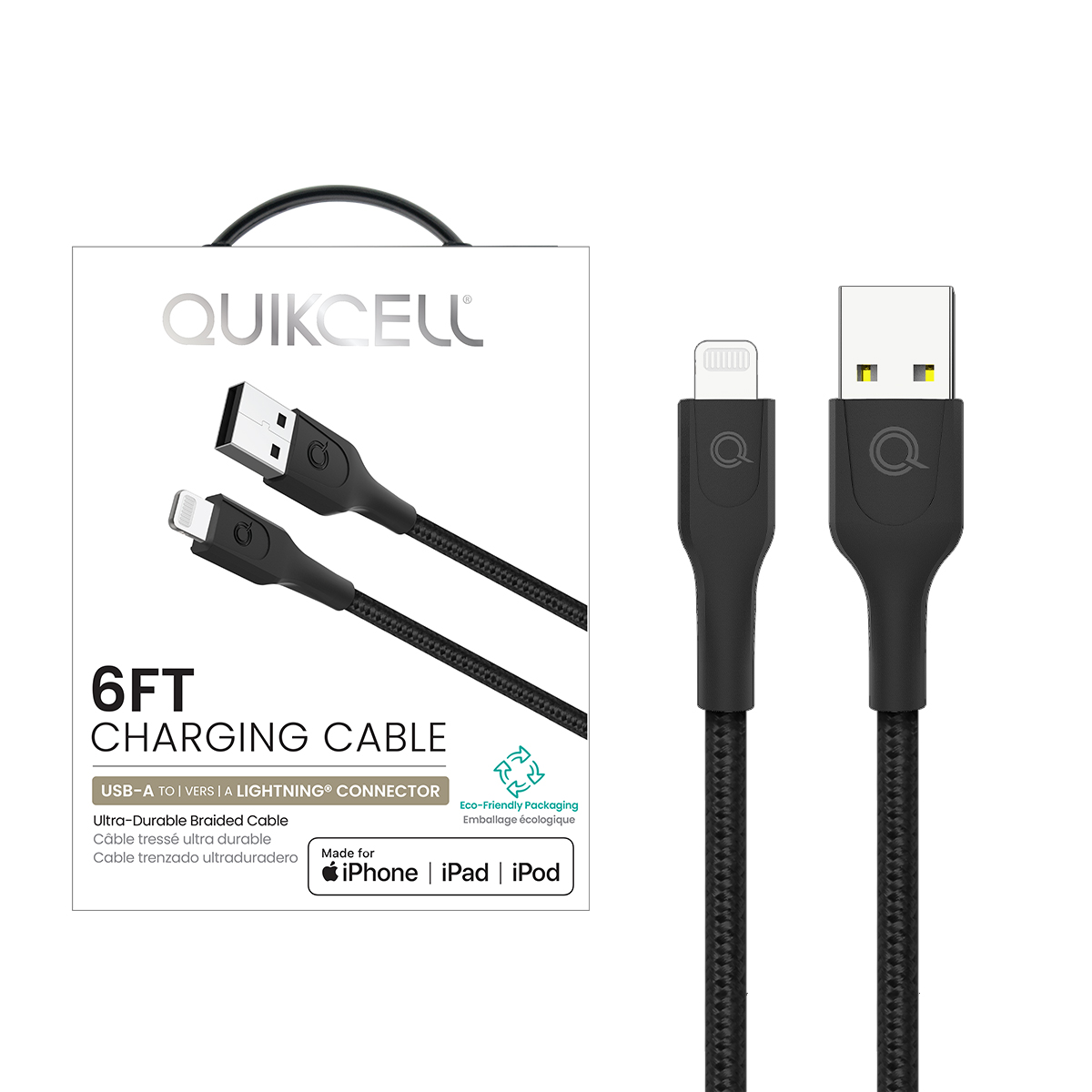 Picture of Quikcell CHARGE & SYNC CABLE MFi Lightning to USB-A - 6ft - Black