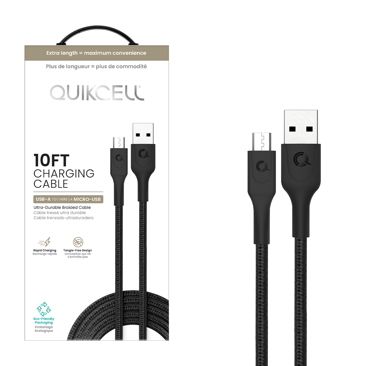 Picture of Quikcell CHARGE & SYNC CABLE MicroUSB to USB-A - 10 ft - Black