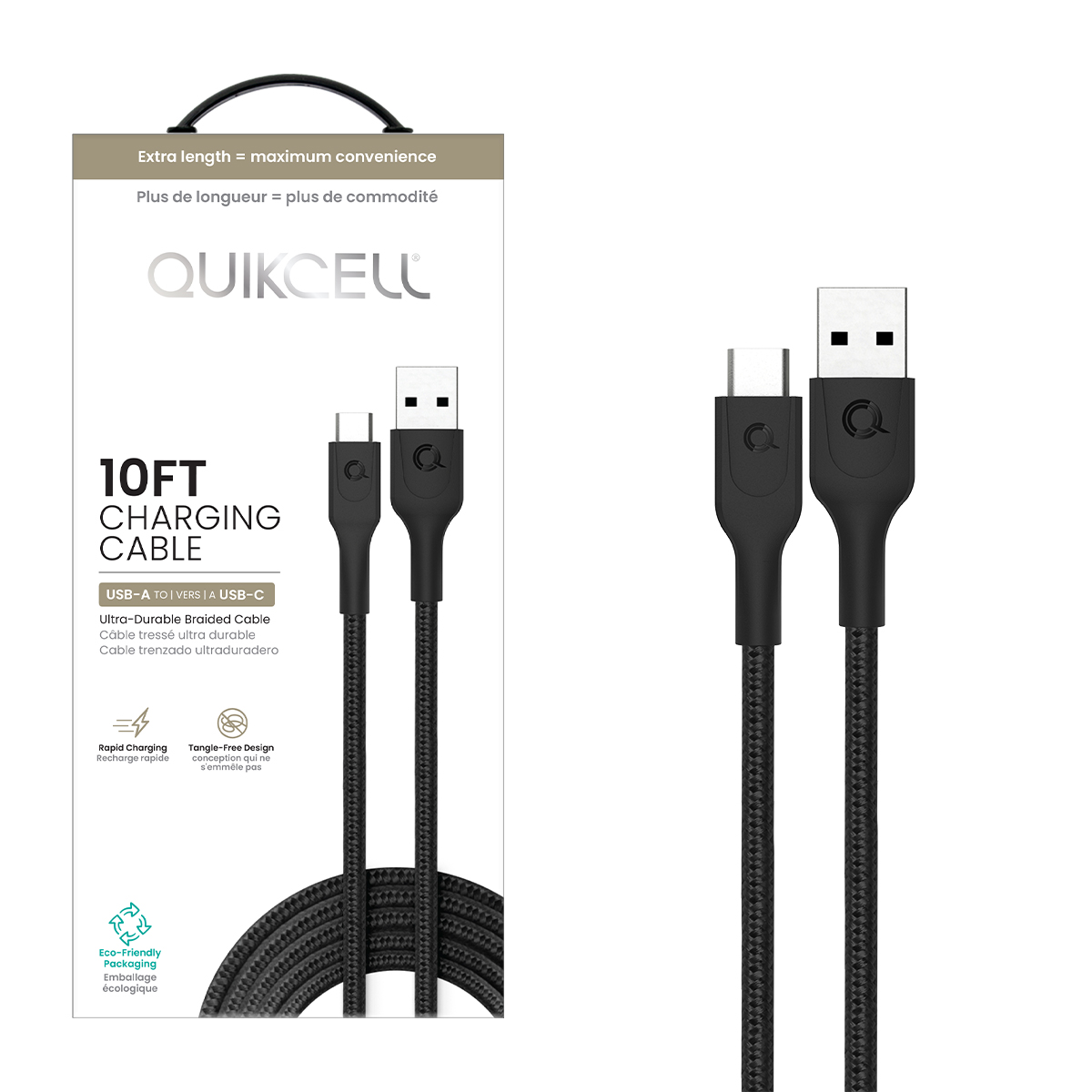 Picture of Quikcell CHARGE & SYNC CABLE USB-A to USB-C - 10 ft - Black