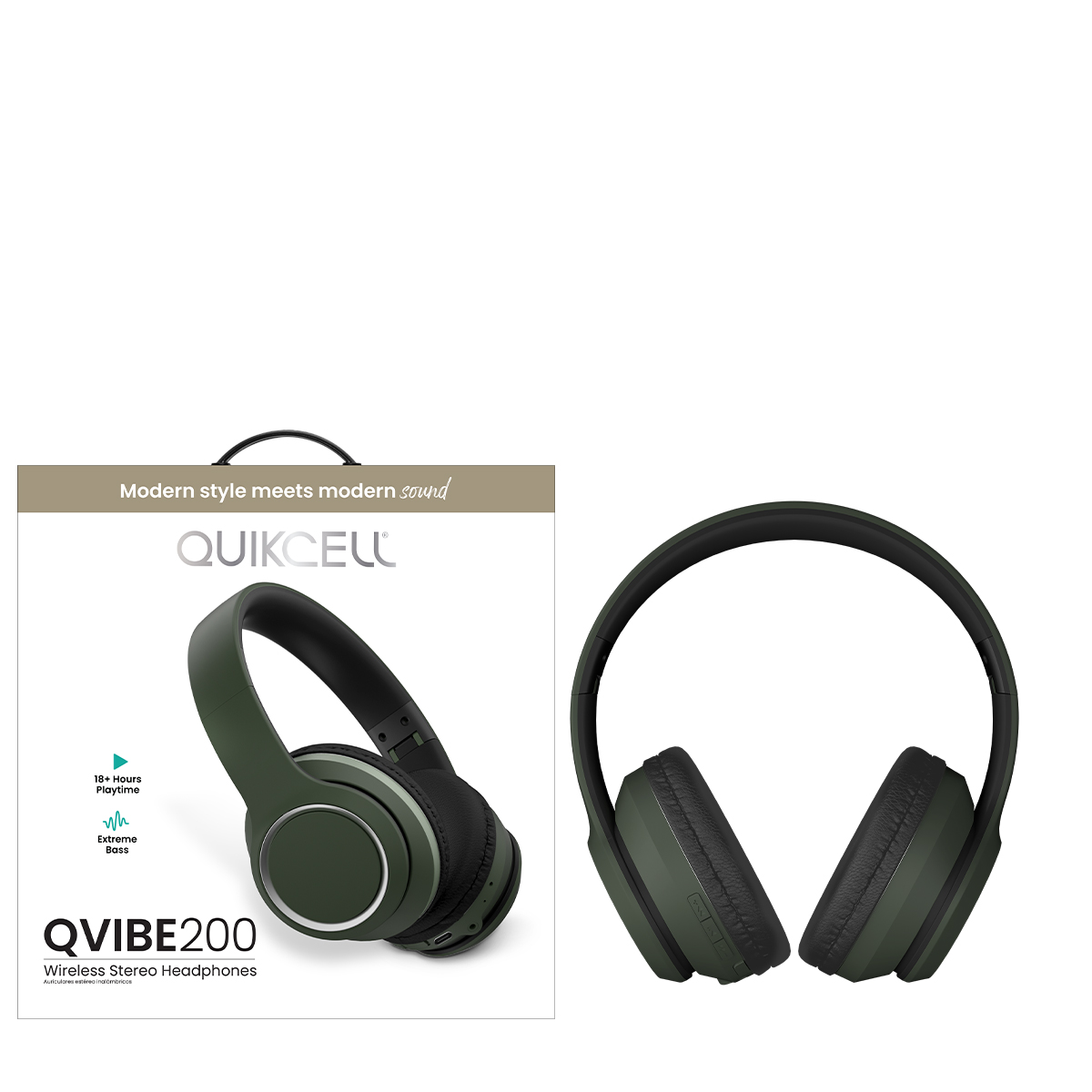 Picture of Quikcell QVIBE 200 Bluetooth On-Ear Headphones - Olive Green