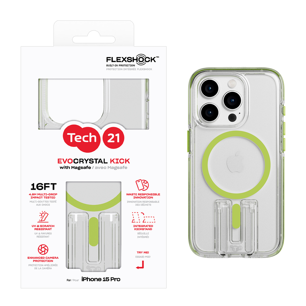 Picture of Tech21 EvoCrystal Kick w/MagSafe for iPhone 15 Pro - Lime