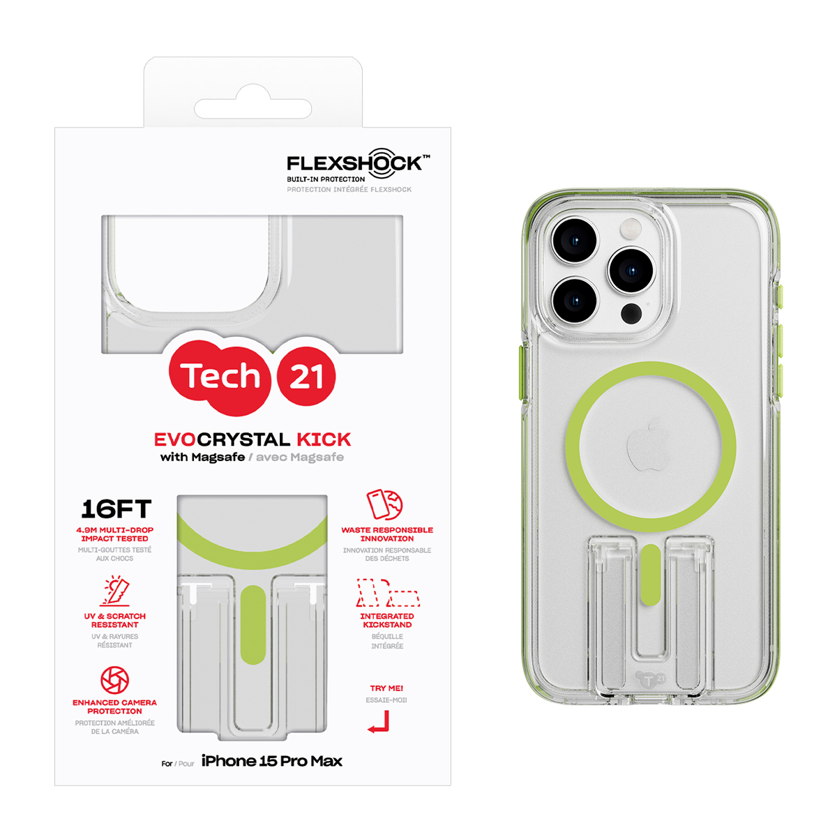 Picture of Tech21 EvoCrystal Kick w/MagSafe for iPhone 15 Pro Max - Lime