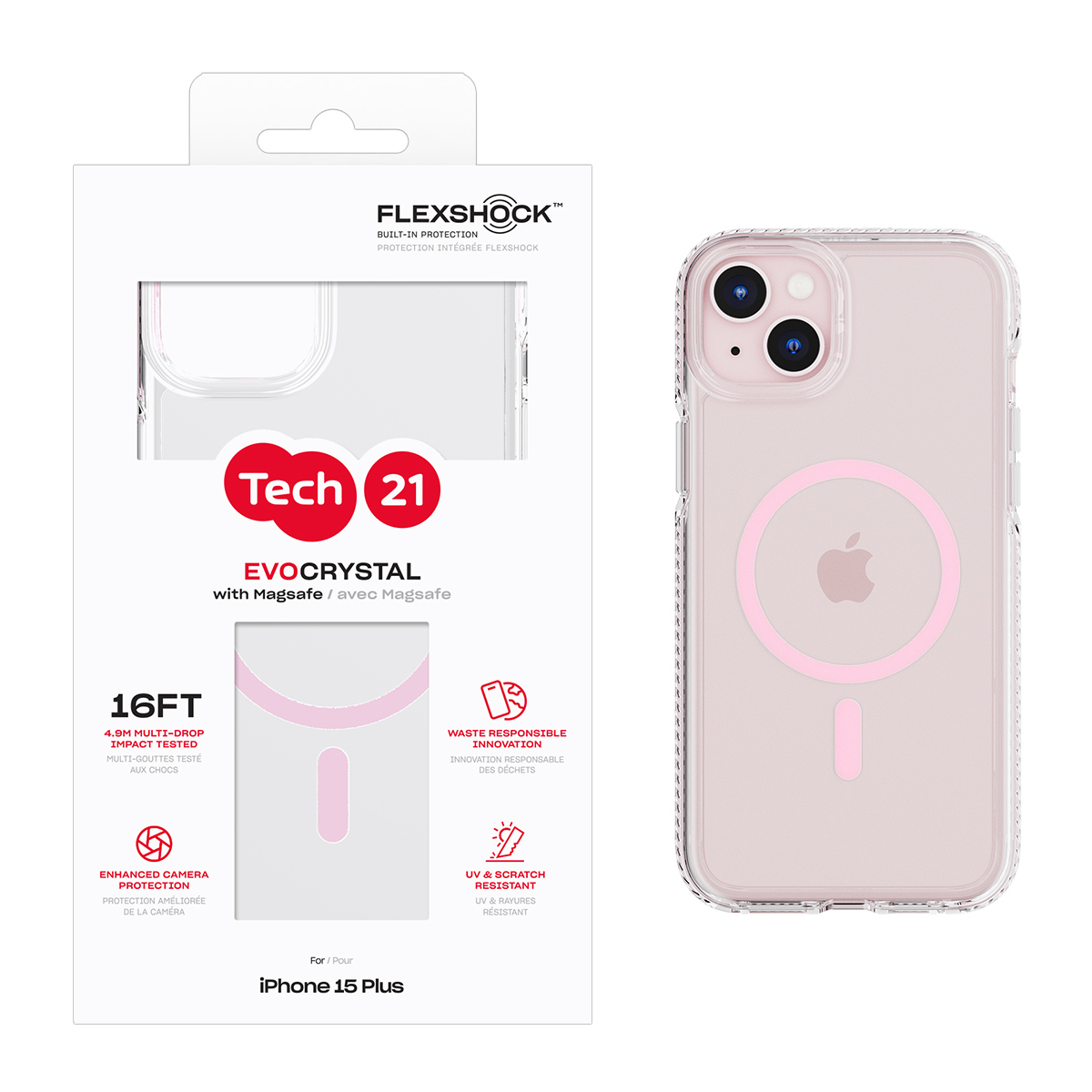 Picture of Tech21 EvoCrystal w/MagSafe for iPhone 15 Plus - Pink