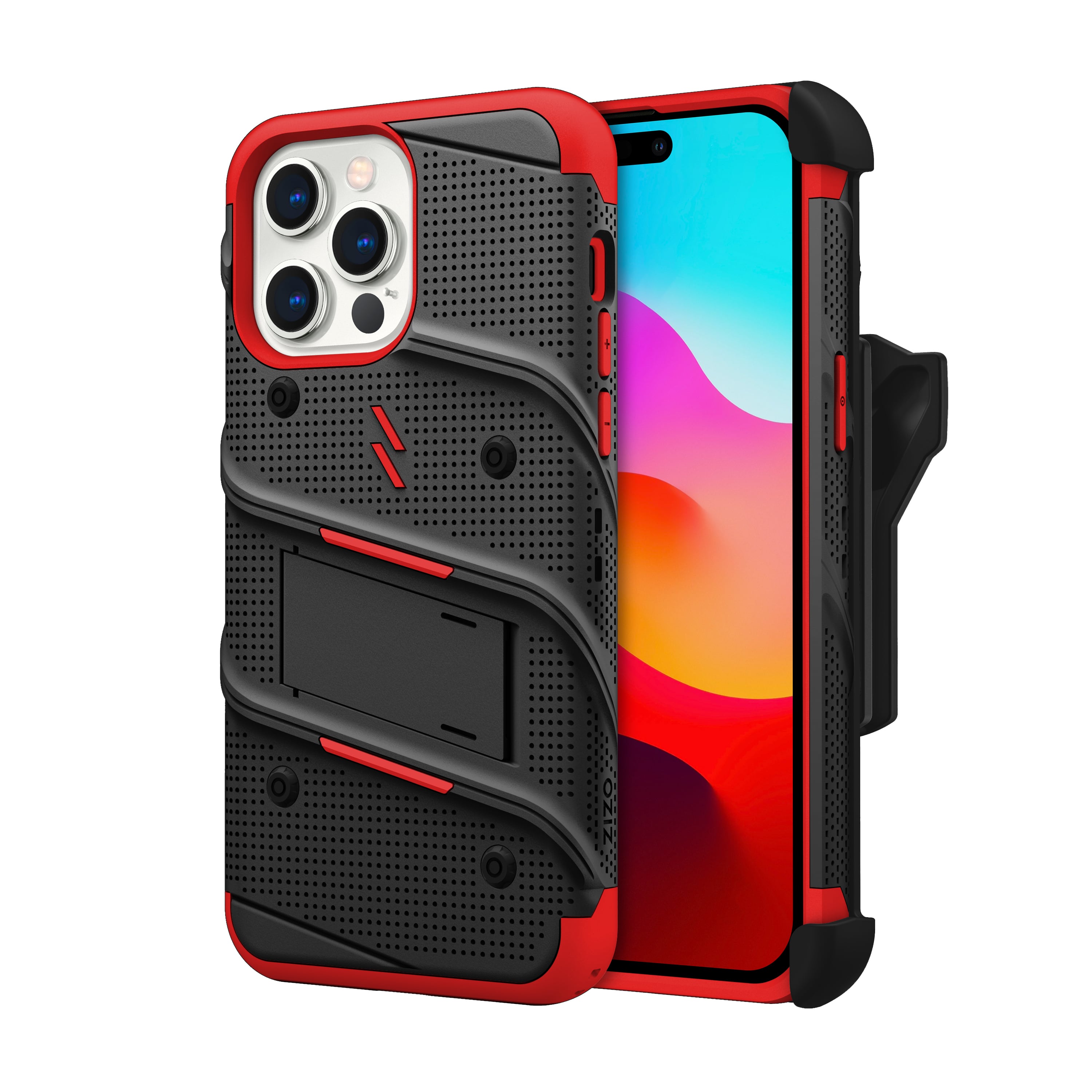 Picture of ZIZO BOLT Bundle iPhone 15 Pro Max Case with Tempered Glass - Red