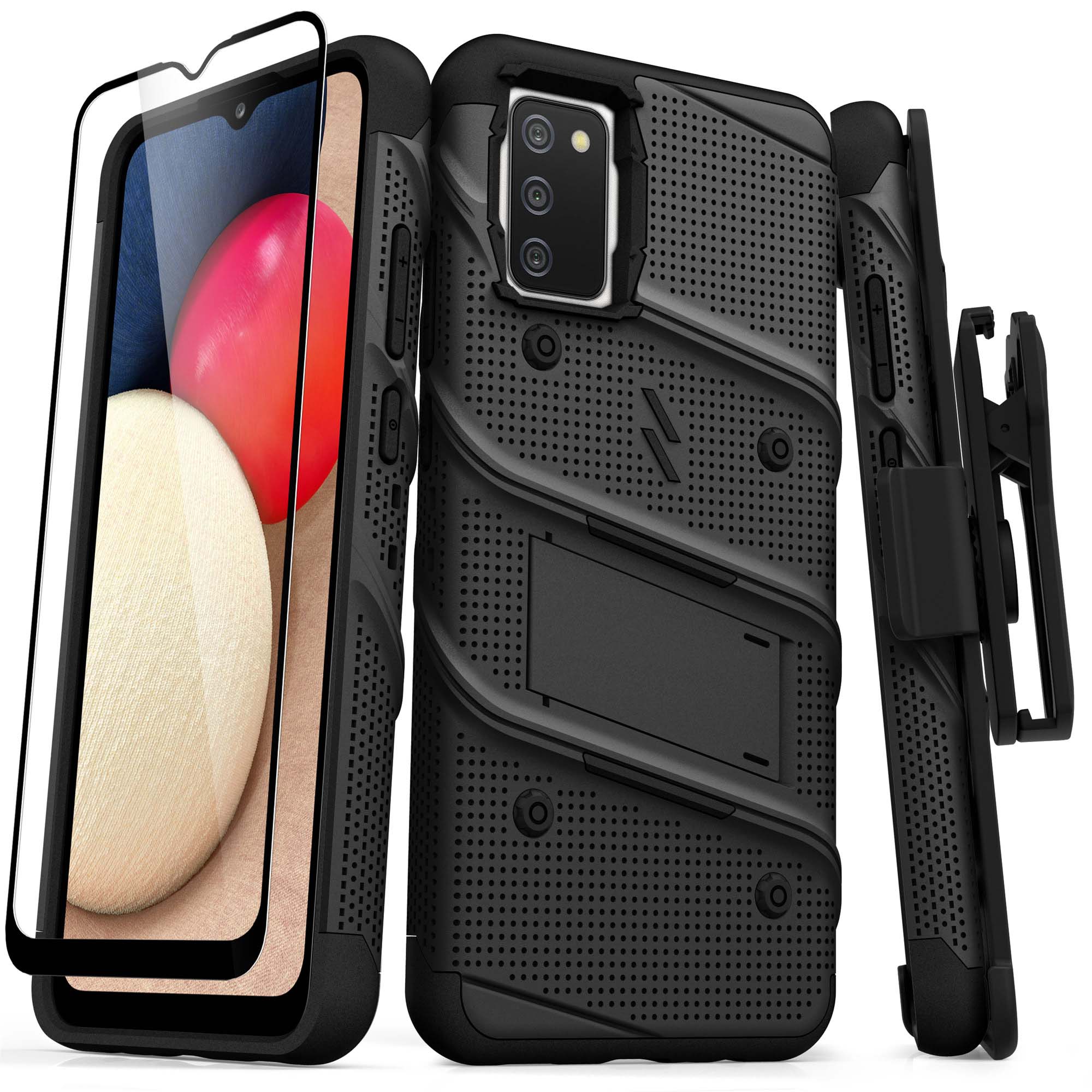 Picture of ZIZO BOLT Series Galaxy A02s Case with Tempered Glass - Black