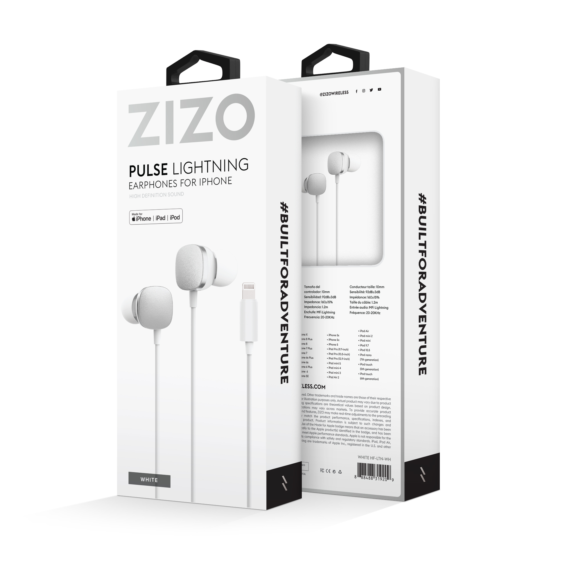 Picture of ZIZO Wired Lightning Headphones MFI - White