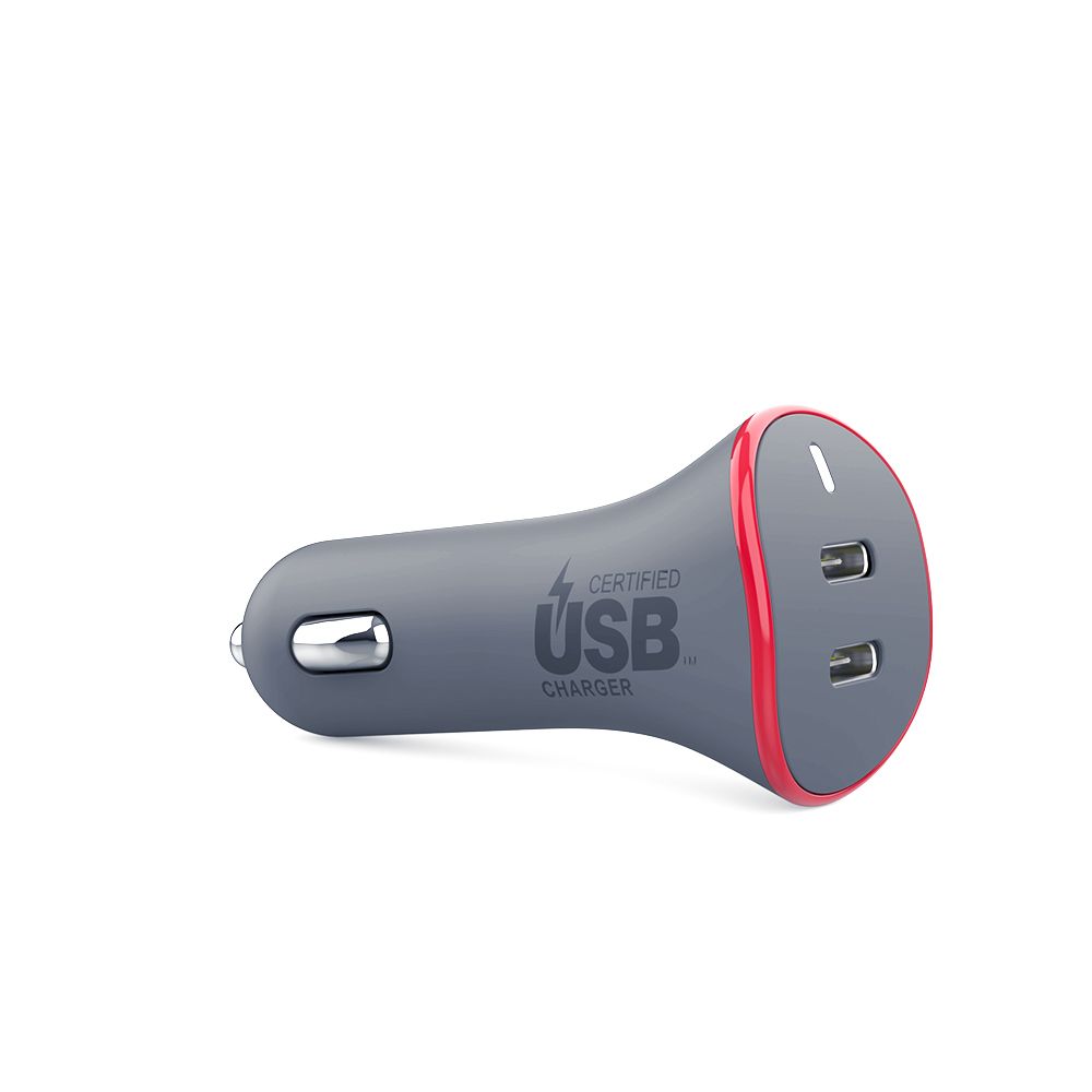 Picture of PureGear 36W Dual USB-C Car Charger - Gray & Red