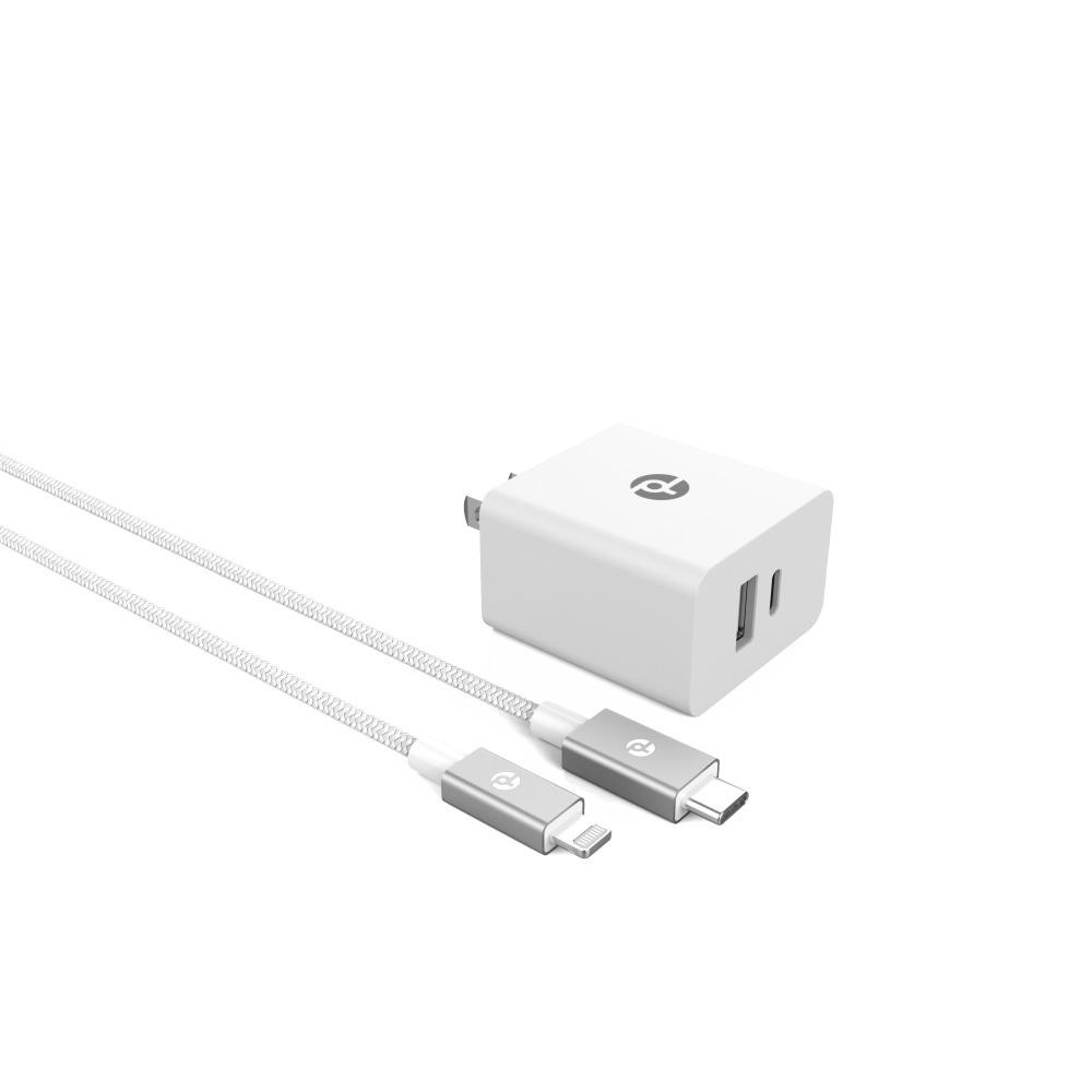 Picture of Powerlab Wall Bundle 32W Dual Port Wall Charger w/ 6ft Lightning to USB-C Cable - White