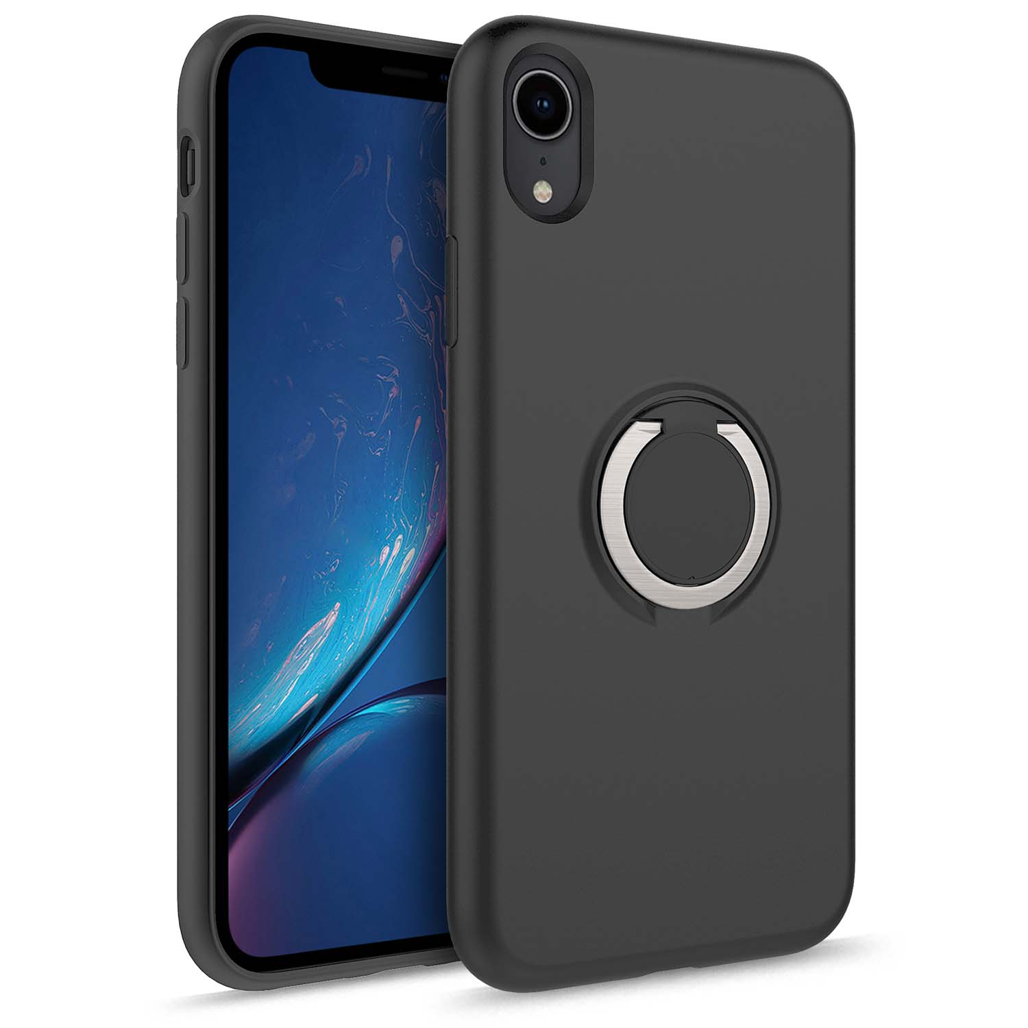 Picture of For iPhone XR - REVOLVE Case with Built In 360¬∞ Ring Holder Kickstand and Magnetic Mount (Magnetic Black)