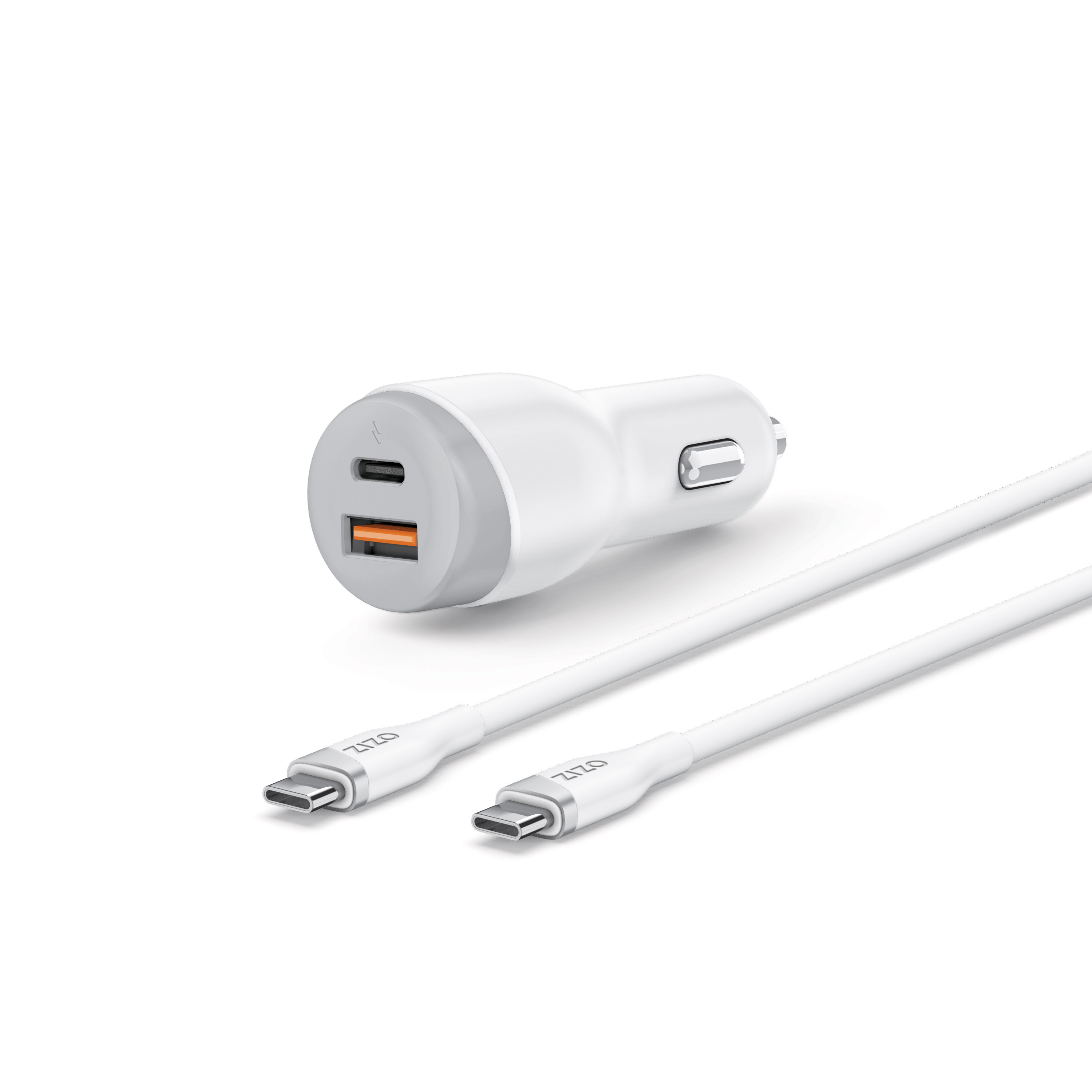 Picture of ZIZO PowerVault 30W Dual Port Car Charger Bundle + USB-C Cable + USB-A Adapter - White