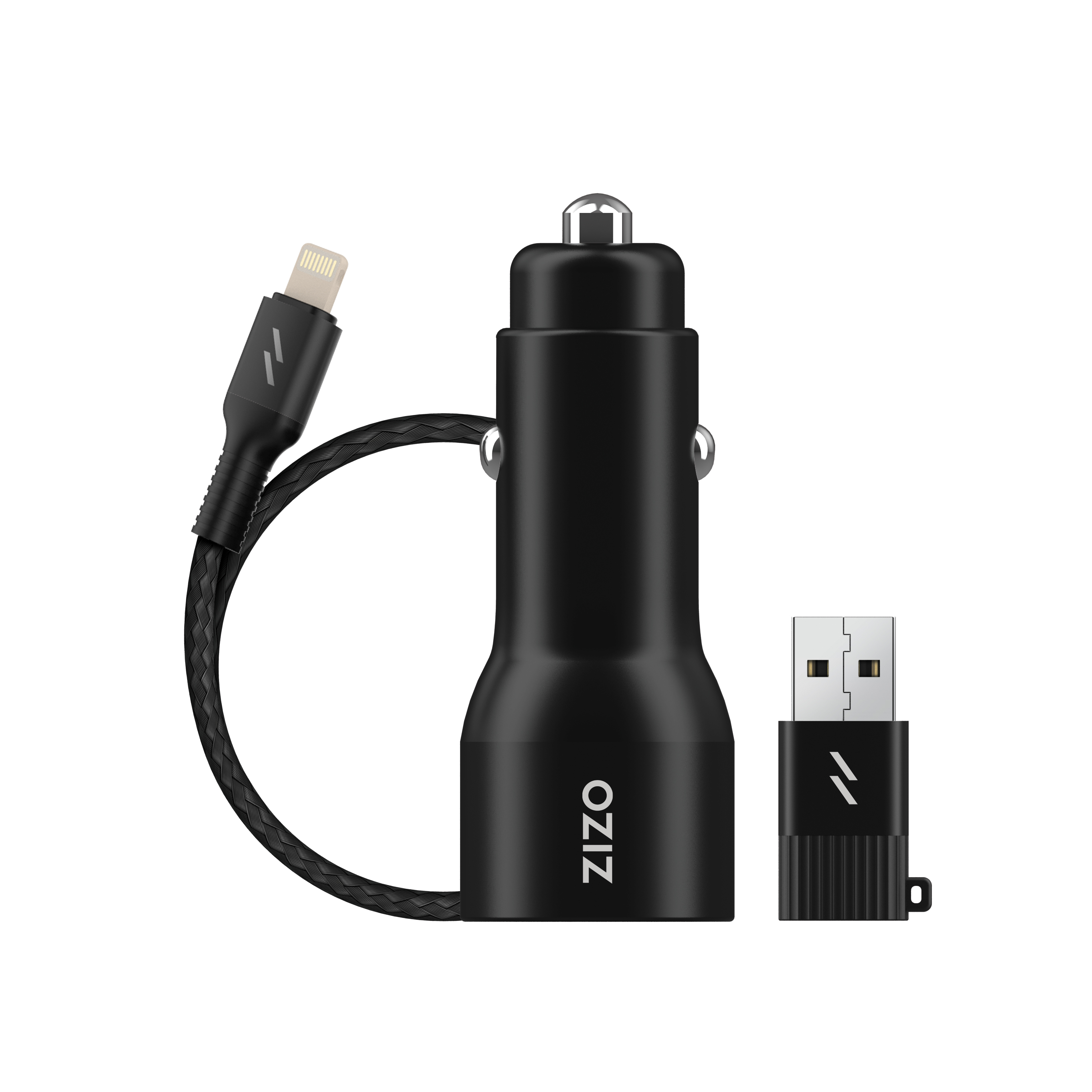 Picture of ZIZO PowerVault Bundle Car Charger + Type C to Lightning Cable + USB to Type C Adapter - Black