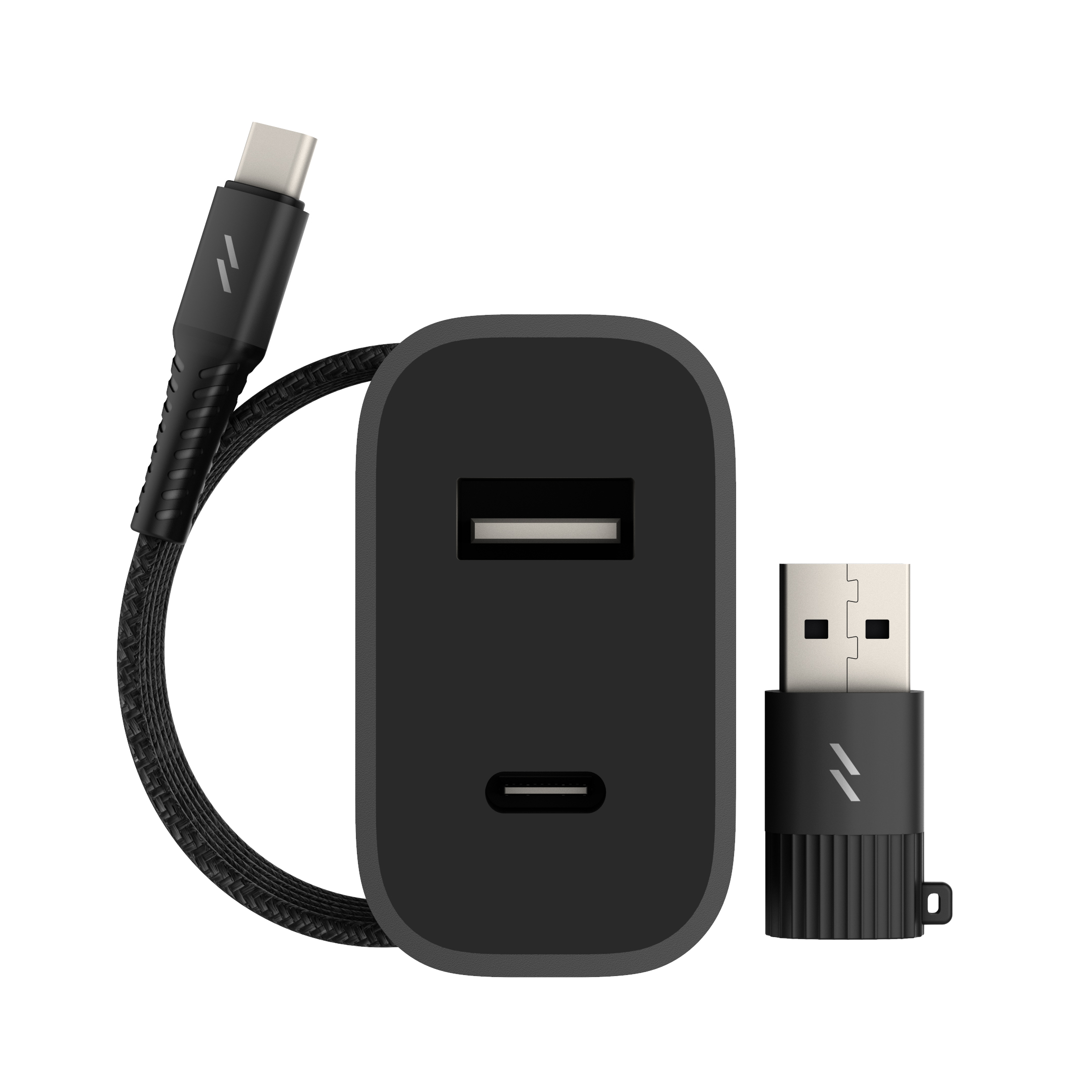 Picture of ZIZO PowerVault Bundle Travel Charger + Type C to Lightning Cable + USB to Type C Adapter - Black