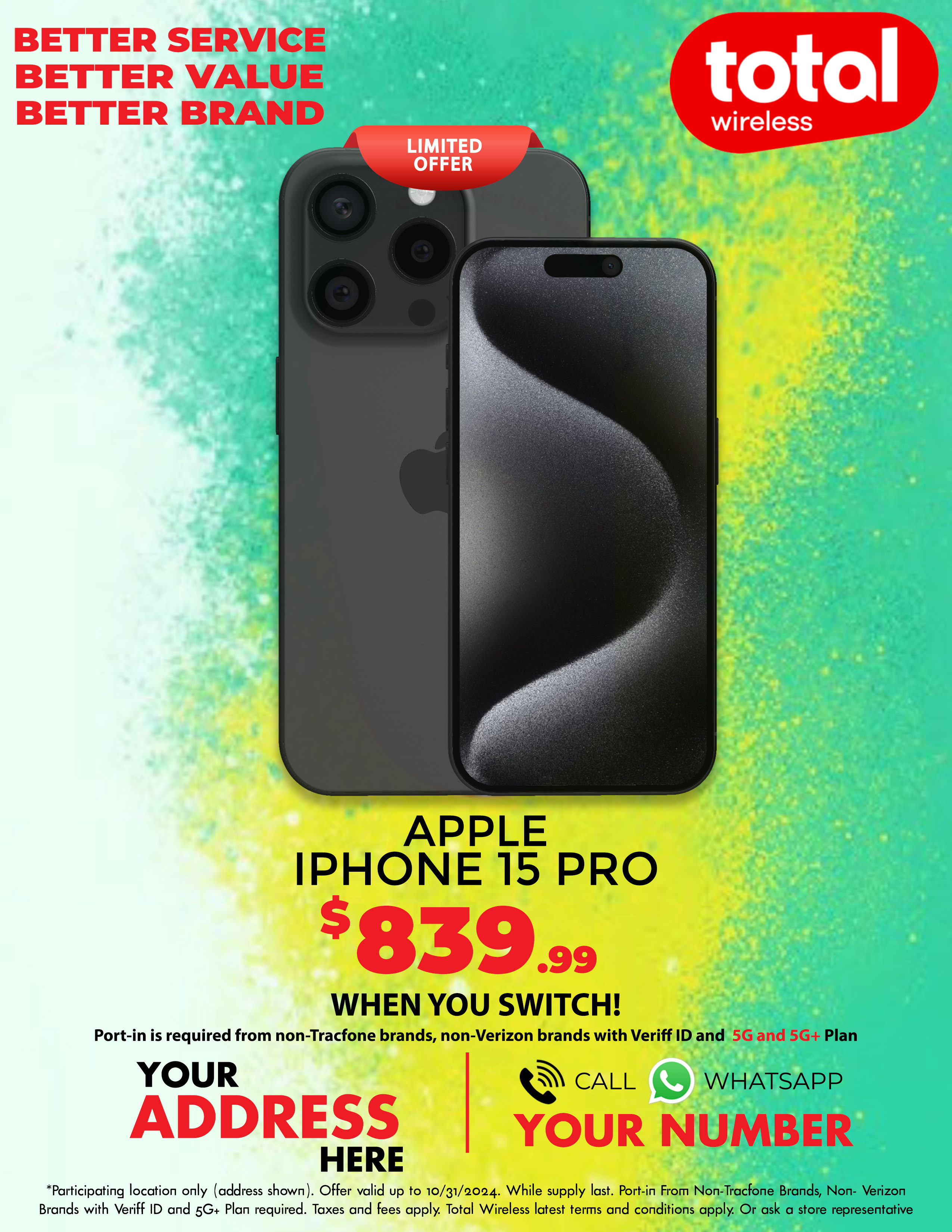 Picture of MyTotalBrand’s New Total Wireless Theme Flyer for Apple iPhone 15 Pro!