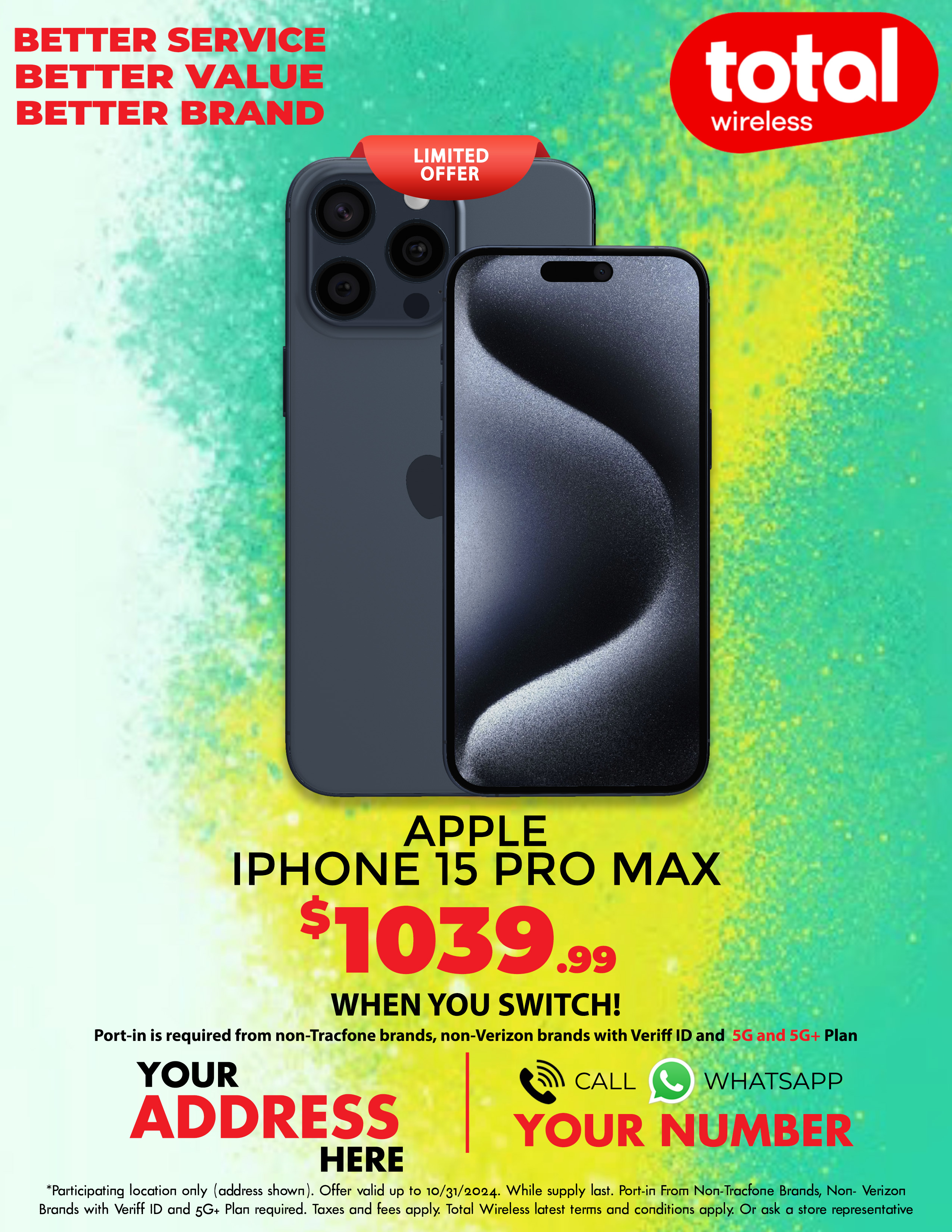 Picture of MyTotalBrand’s New Total Wireless Theme Flyer for Apple iPhone 15 Pro Max!