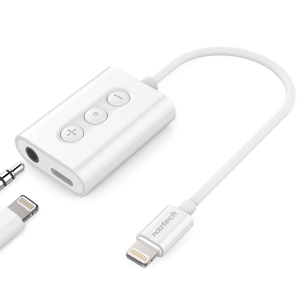 Picture of Audio + Charge Adapter for iPhone | 3.5mm Aux and MFi Lightning | White