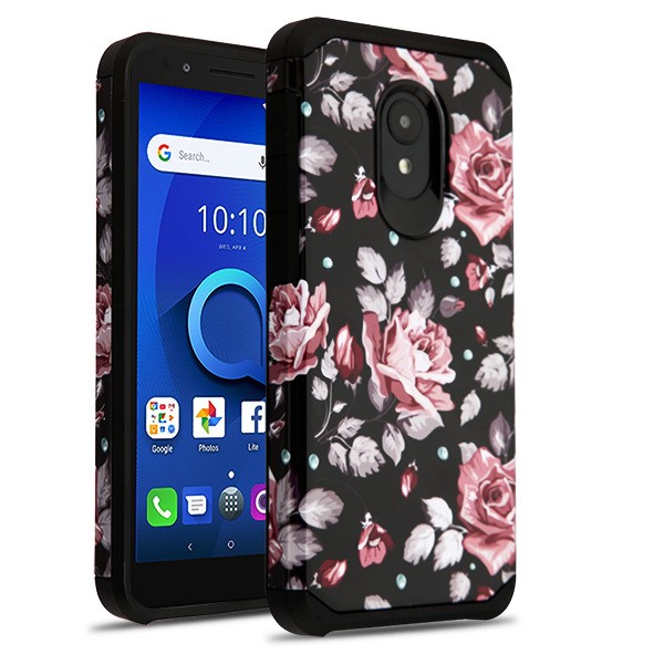 Picture of Asmyna Astronoot Protector Cover for Alcatel 1X Evolve/5059R (Ideal Xtra) / Avalon V - Pinky White Rose / Black